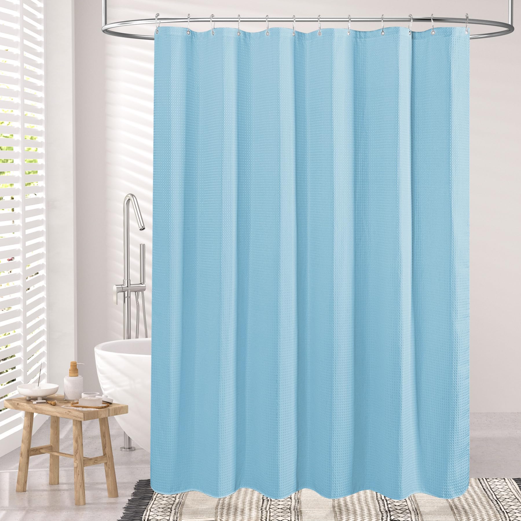 AmazerBath Waffle Weave Shower Curtain - Premium Heavy Duty Hotel Quality Bathroom Decor, 72x72 Inches, Baby Blue - Soft Fabric for Bath & Shower, Perfect for Home, Hotel, and Spa Use