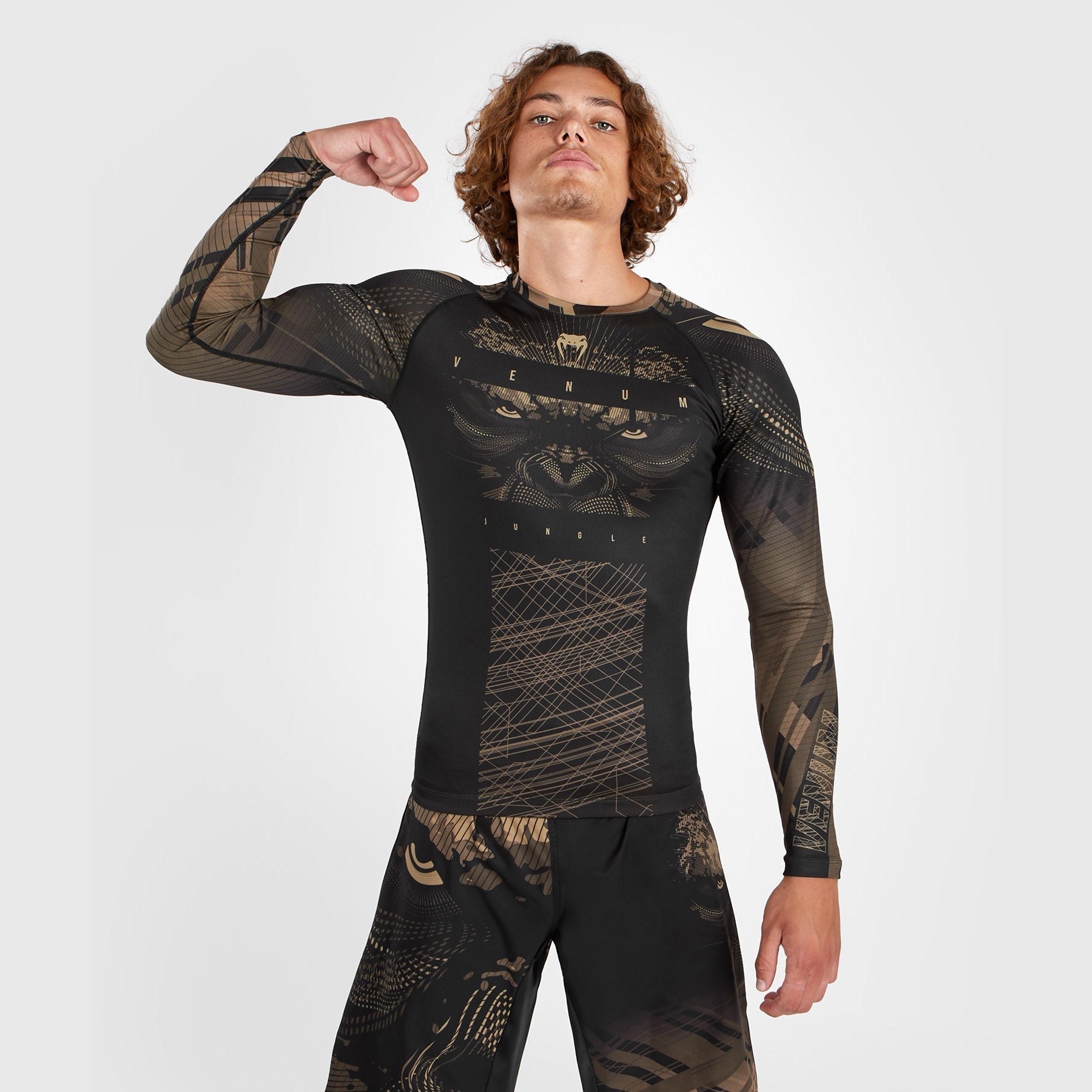 Venum Gorilla Jungle Rashguard Long Sleeve MMA BJJ Training Shirt - Black/Sand Camo - Moisture Wicking & UV Protection for MMA, Brazilian Jiu-Jitsu & Grappling Workouts