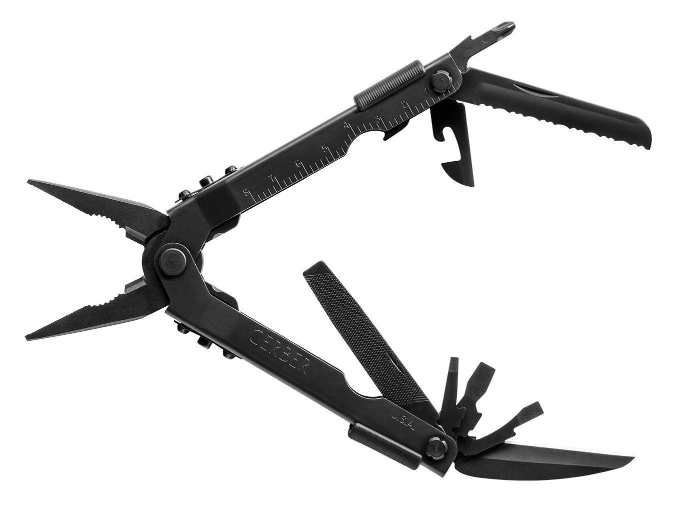 Gerber Gear Multi-Plier 600 - 14-in-1 Multitool with Needlenose Pliers, Screwdriver, Serrated Knife, Wire Crimper, Bottle & Can Opener - Black Tactical Sheath Included - Perfect for Camping, Hiking, Survival & Everyday Carry (EDC)