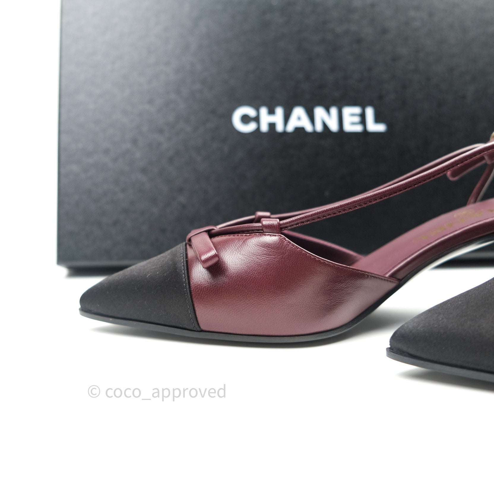 Chanel Burgundy Bow Satin Toe Cap Slingback Classic Pumps - Women's Luxury High Heels for Parties, Weddings & Special Occasions