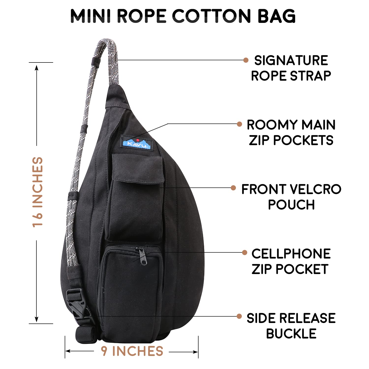 KAVU Mini Rope Bag - Cotton Crossbody Sling Purse for Women - Lightweight & Durable Everyday Shoulder Bag for Hiking, Travel, and Outdoor Adventures