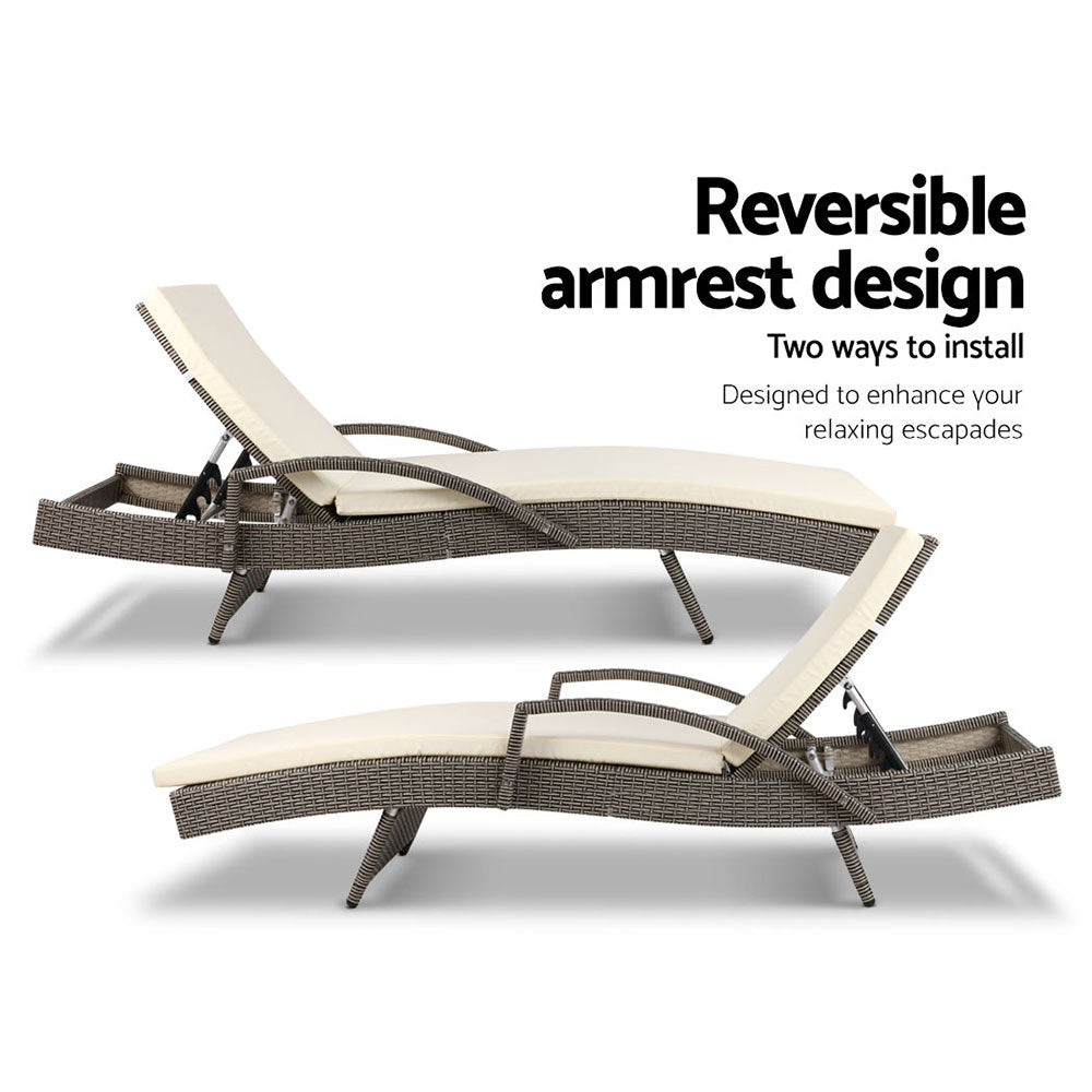 Premium Outdoor Sun Lounger Chair with Cushion - Grey - Waterproof & Durable Patio Furniture for Poolside, Beach, Garden Relaxation