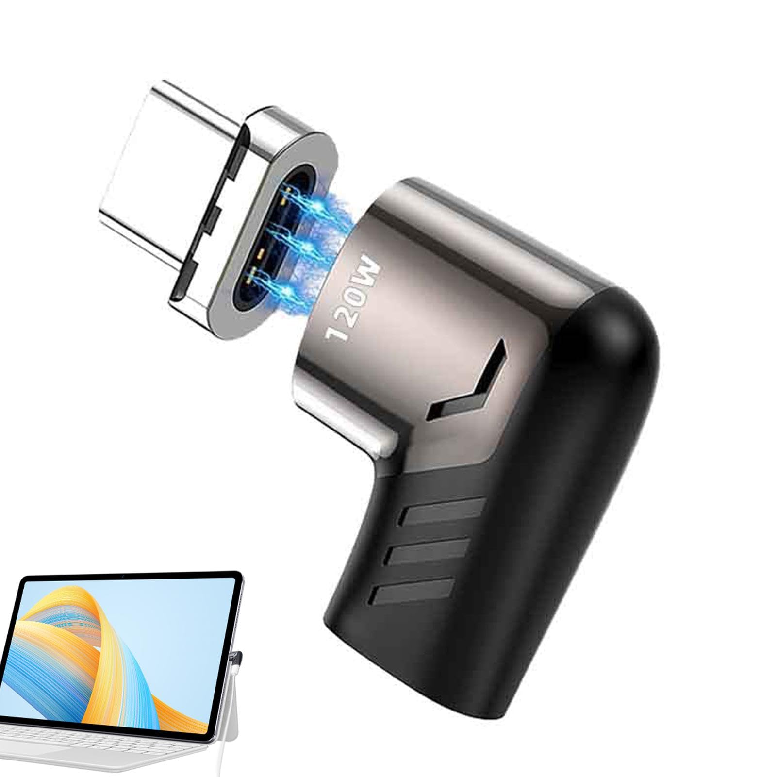 90 Degree Right Angle USB C Magnetic Charger - 120W Fast Charging & 480Mbps High Speed Data Transfer | Durable Magnetic Phone Adapter for iPhone, Samsung, iPad | Perfect for Gaming, Driving & Night Charging