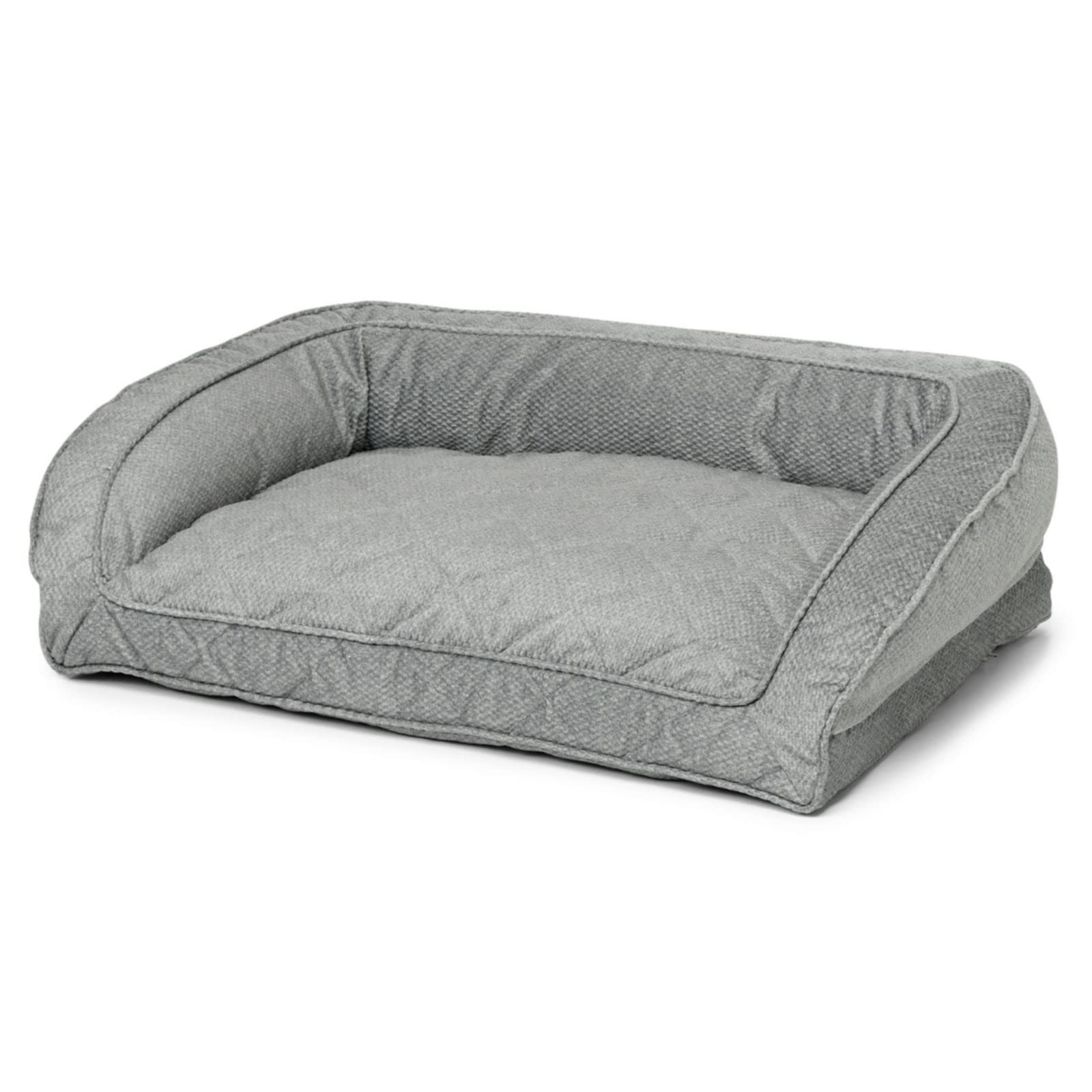 Orvis ComfortFill-Eco Bolster Dog Bed - Medium Grey Tweed Plush Rectangular Pet Bed with 3-Sided Support for Comfortable Leaning - Perfect for Dogs Who Love to Lounge on Couches or in Crates