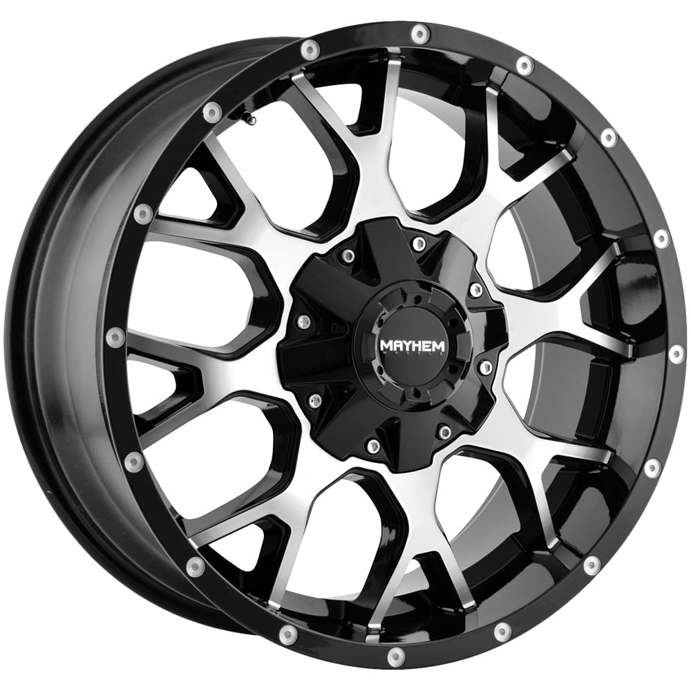 Mayhem Warrior 8015 Black/Machined Face 20x9 8x180 18mm Offset 124.1mm Hub Wheel - Painted Alloy Rims for Trucks & SUVs - Perfect for Off-Roading, Daily Driving & Custom Builds