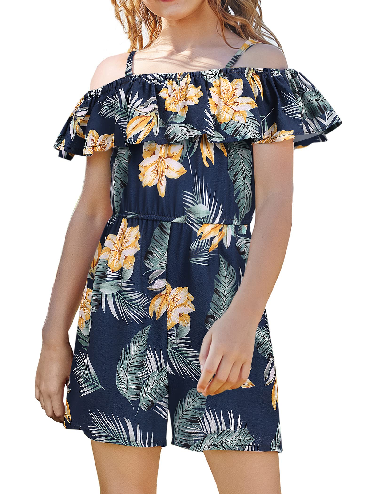 Arshiner Girls Off Shoulder Ruffle Romper Playsuit - Summer Outfits for Kids - Cute Toddler Jumpsuit for Beach, Party & Playtime