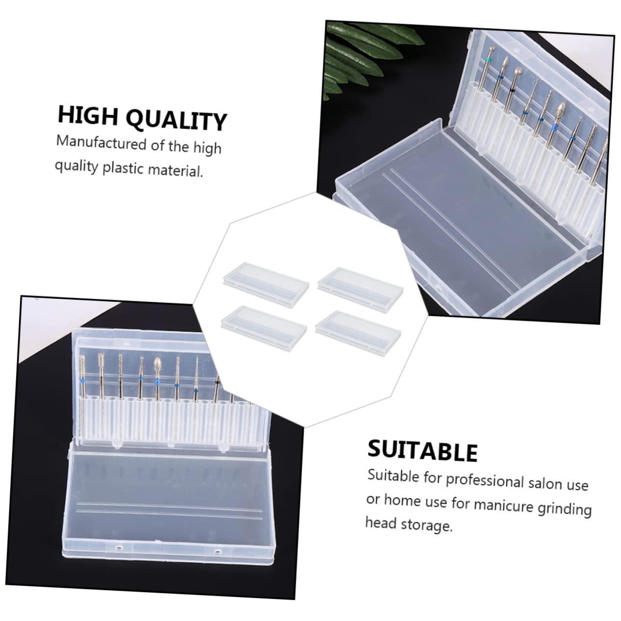 SHERCHPRY 4-Piece Nail Drill Bits Storage Box - Organizer Case for Nail File, Polishing Heads & Grinding Heads - Perfect for Salon, Home & Travel Nail Art Accessories Storage