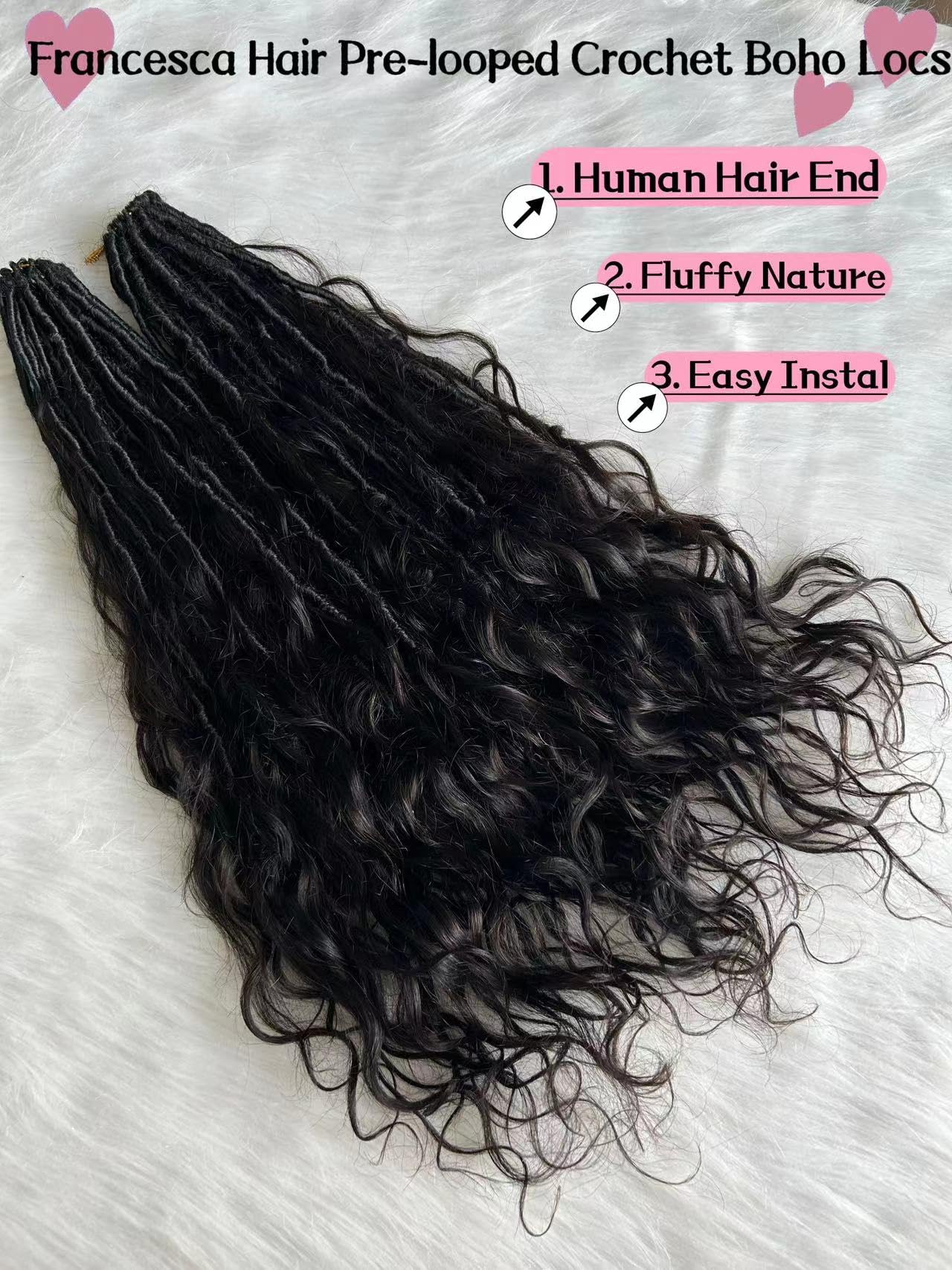 Boho Faux Locs Crochet Hair - 18 Inch Pre-Looped Human Hair Braids with Body Wave Ends - Natural Color Goddess Dreadlocks for Black Women (Pack of 3) - Perfect for Protective Styling, Weddings & Everyday Wear