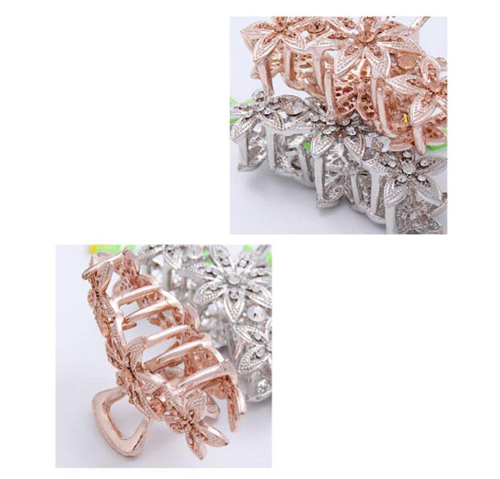 Fodattm Alloy Hollow Carved Flower Rhinestone Hair Claw Jaw Clip - Non-Slip Hair Clamp Barrette for Women & Ladies (Gold) - Perfect for Weddings, Parties & Everyday Hairstyles