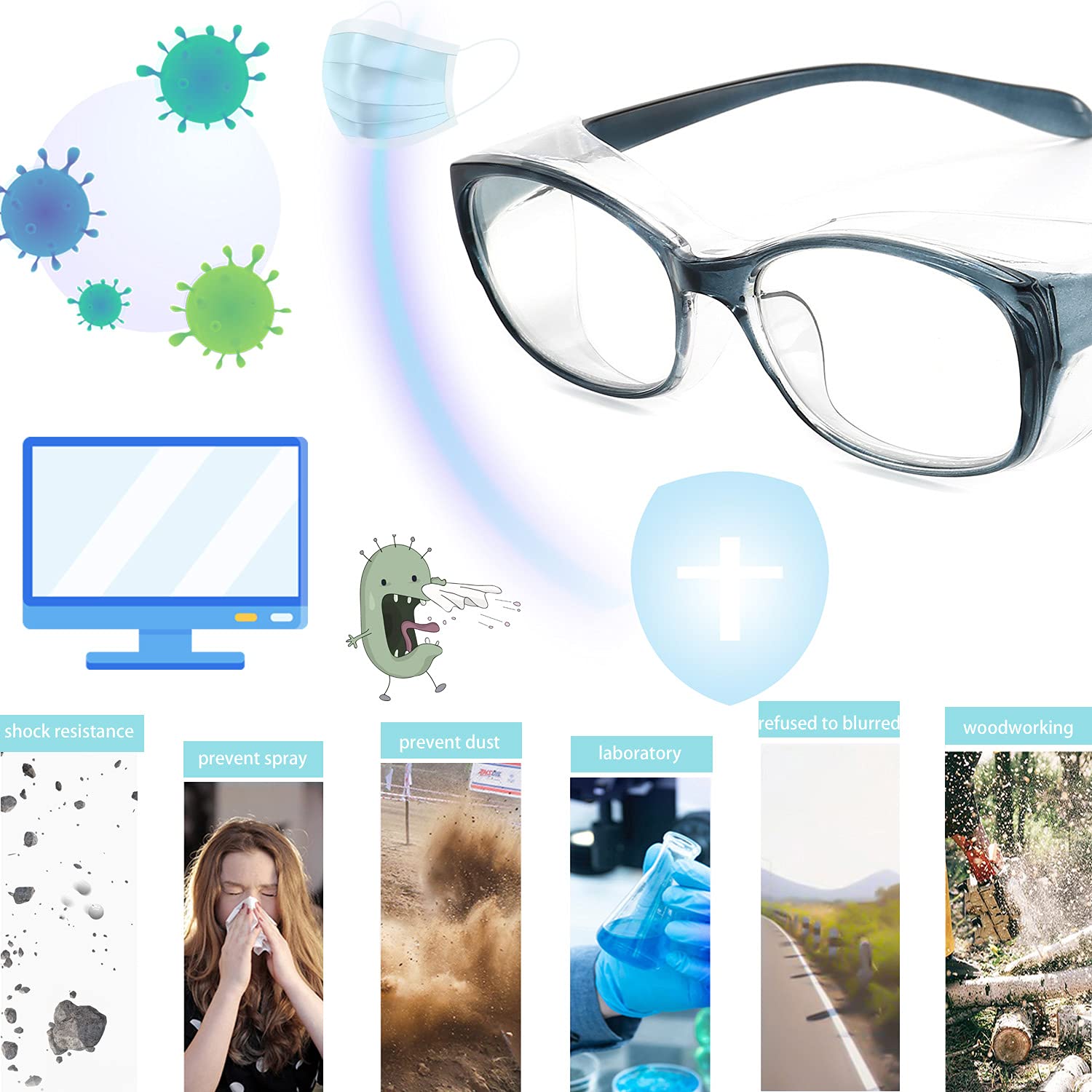 Dollger Safety Reading Glasses with 1.0/1.5/2.0 Magnification - Anti-Fog, Blue Light Blocking, Progressive Multifocal Lenses for Computer Work, DIY Projects & Home Repair