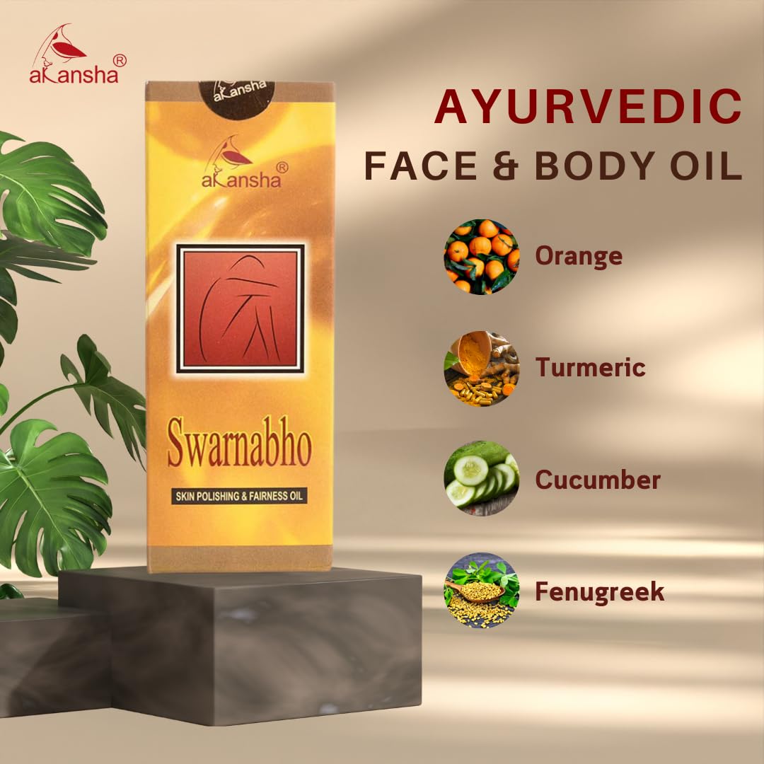 AKANSHA Swarnabho Ayurvedic Natural Face and Body Oil - 100ml Organic Skincare for Glowing Skin & Hydration - Perfect for Daily Moisturizing & Massage Therapy