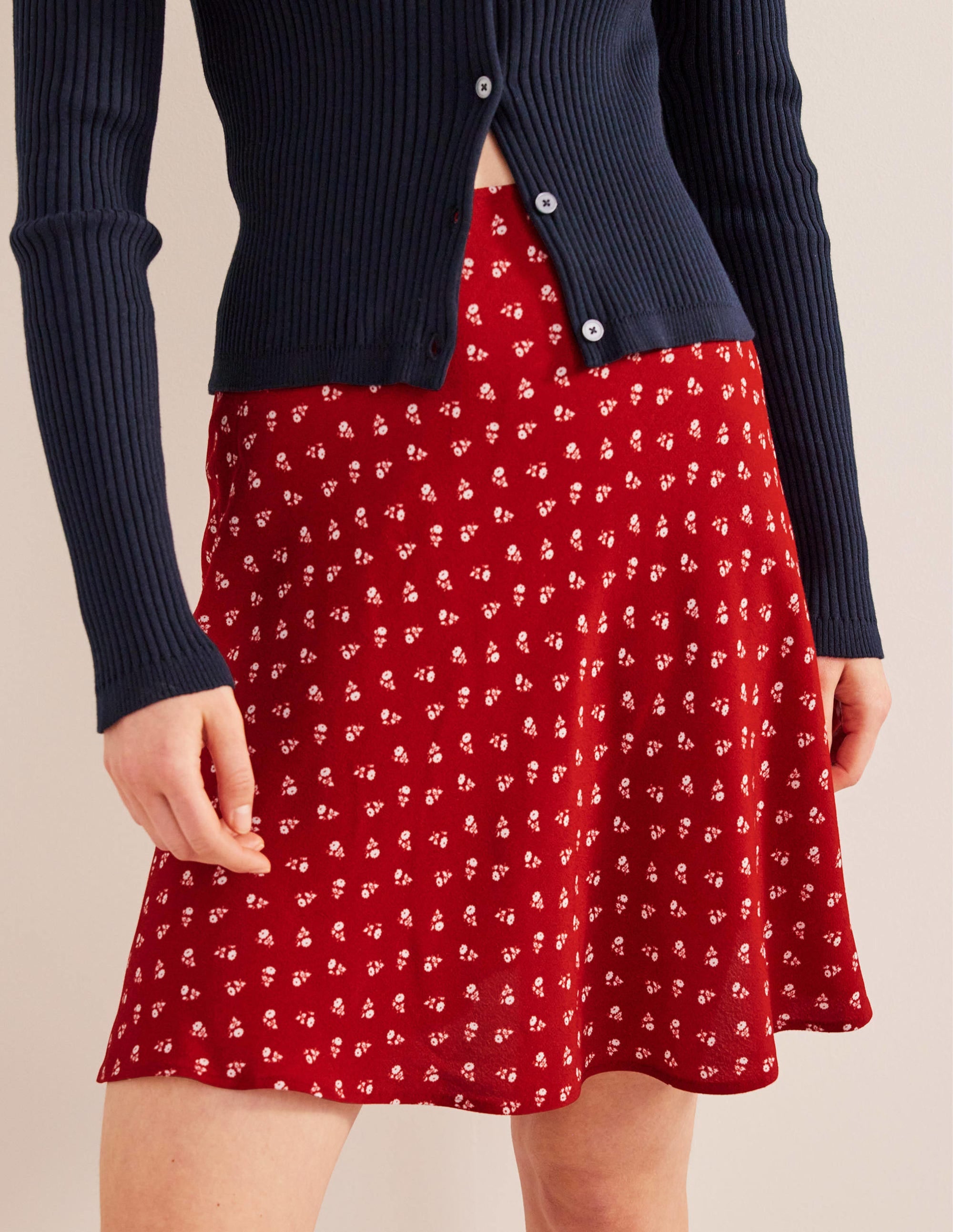 Bias Crepe Mini Skirt with Poinsettia & Daisy Floral Print - Women's A-Line Skirt for Party, Date Night & Summer Outfits