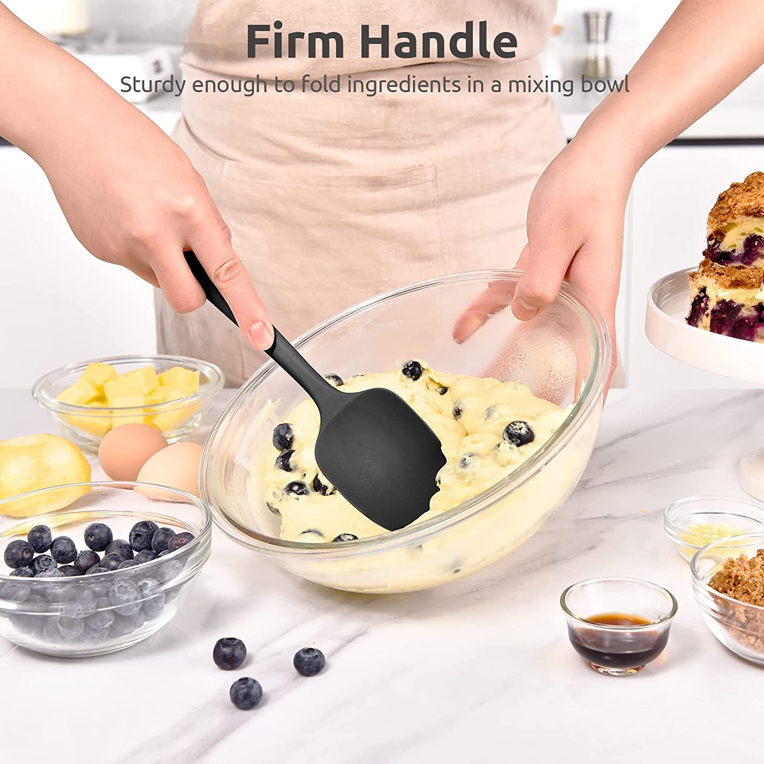 Premium Silicone Spatula Set - 2 Pack Heat Resistant 480°F Non-Stick Kitchen Utensils for Baking, Cooking & Mixing - Flexible Scrapers with 28cm Handle - Perfect for Cake Decorating, Cookie Dough & Pancake Flipping