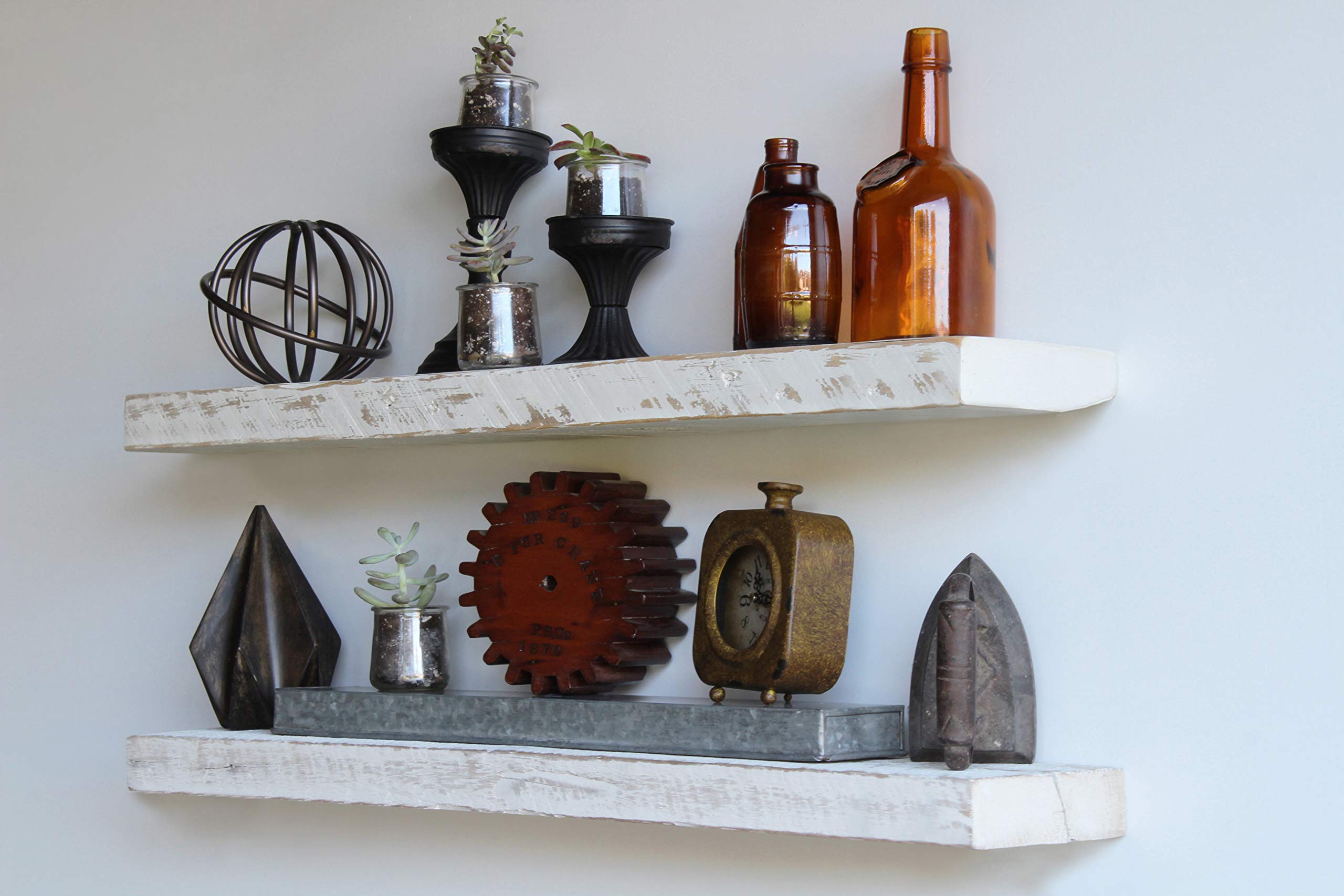 Reclaimed Barnwood Floating Shelves Set of 2 - White Wash 48