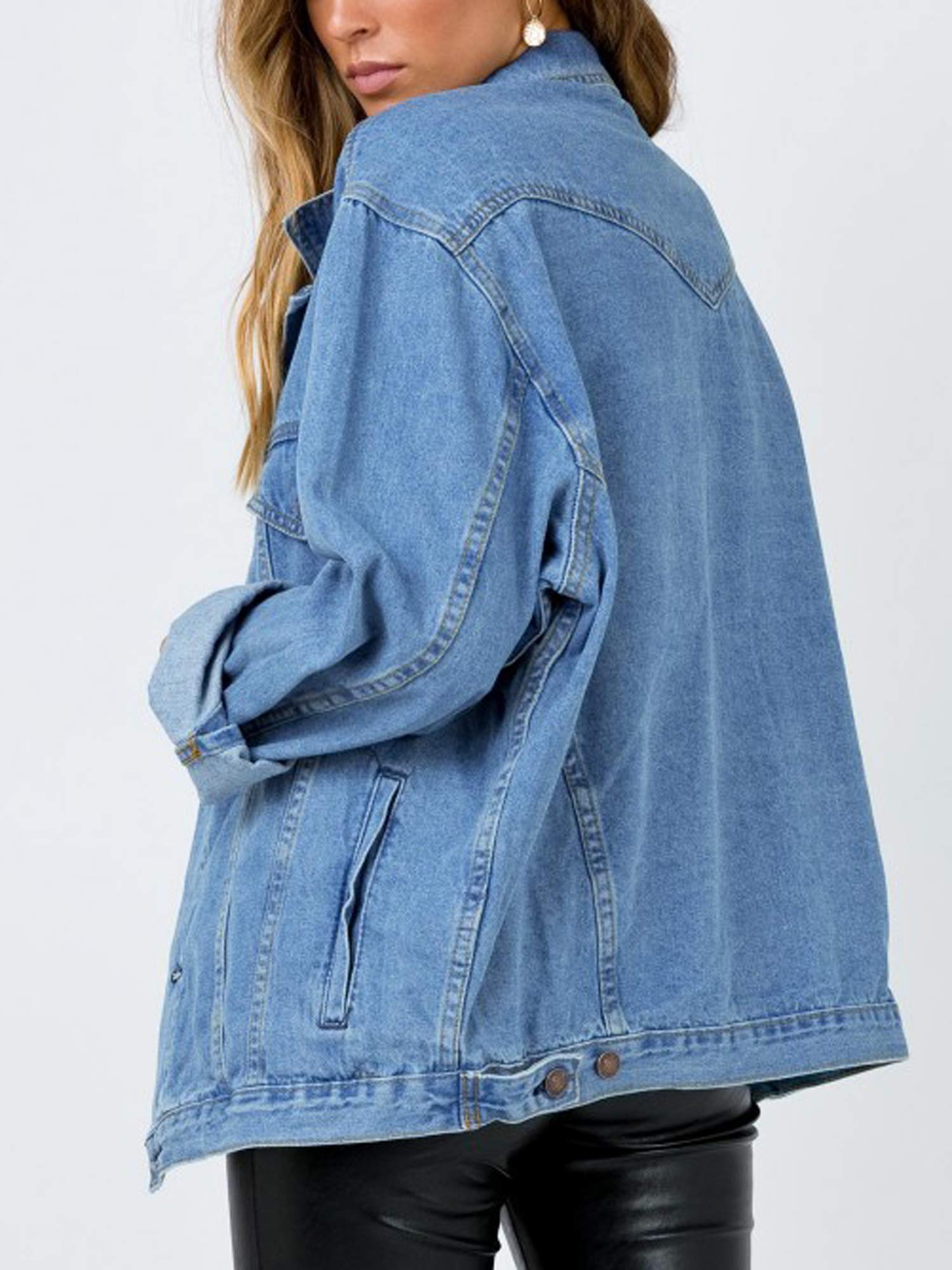 Justalwart Women's Oversized Denim Jacket - Long Sleeve Classic Loose Fit Jean Trucker Jacket for Casual Outfits & Streetwear Fashion