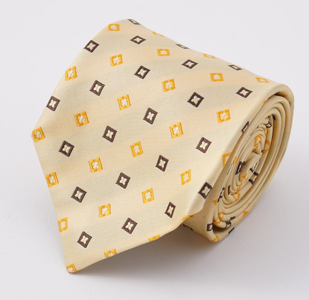 Cesare Attolini Yellow Jacquard Silk Tie for Men - Luxury Italian Handmade Necktie for Business, Weddings & Formal Events