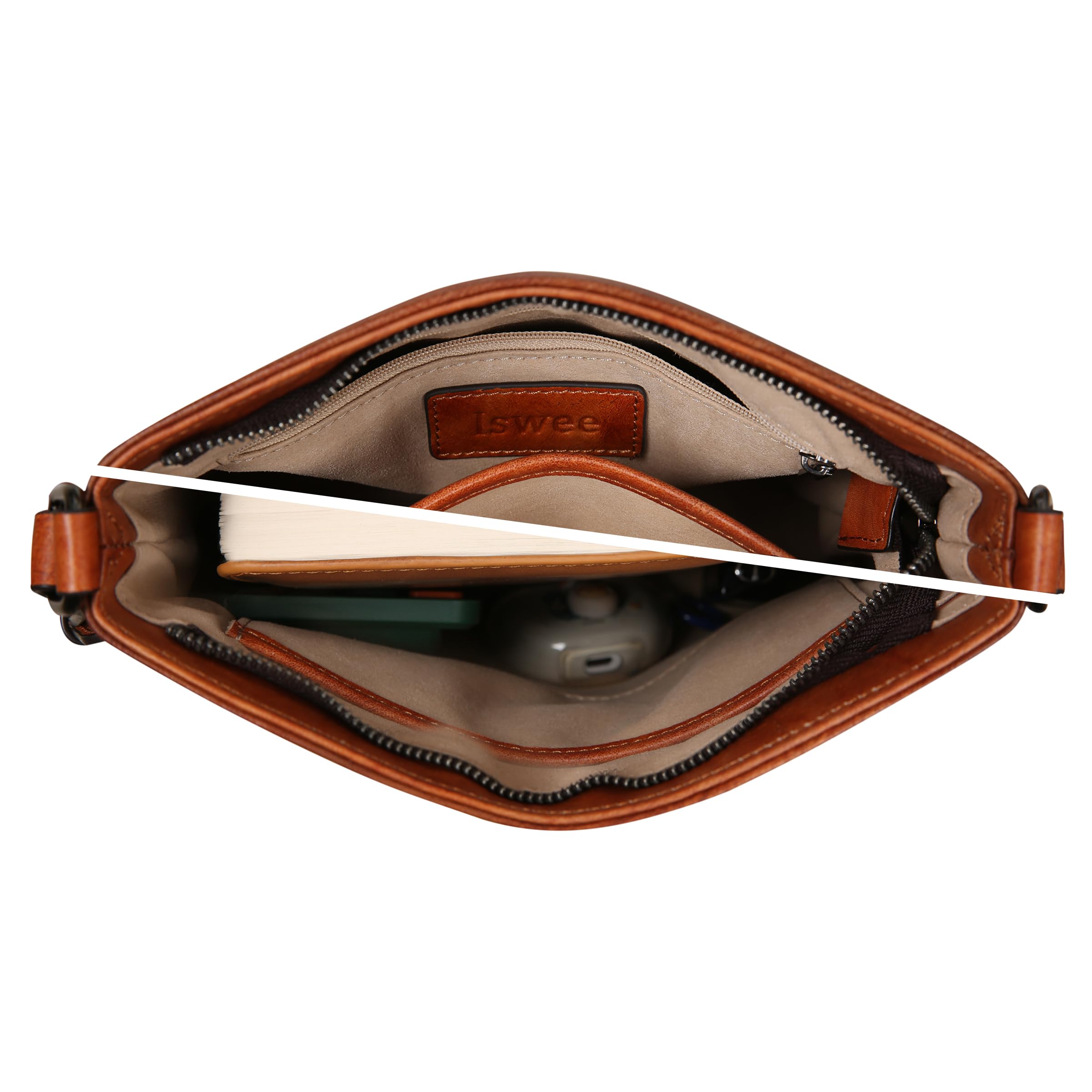 **Iswee Genuine Leather Crossbody Bags for Women – Stylish Multi-Pocket Purse for Everyday Use, Travel & Work**