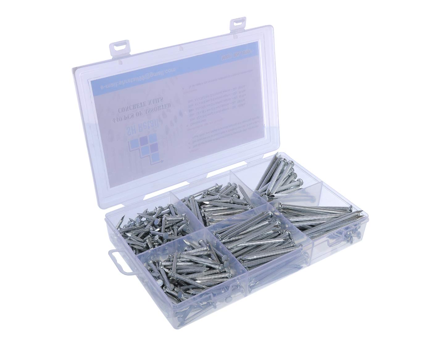 220-Piece Assorted Concrete Nails Set - 5 Different Sizes for Masonry, Construction & DIY Projects - Heavy Duty Fasteners for Concrete, Brick & Wood