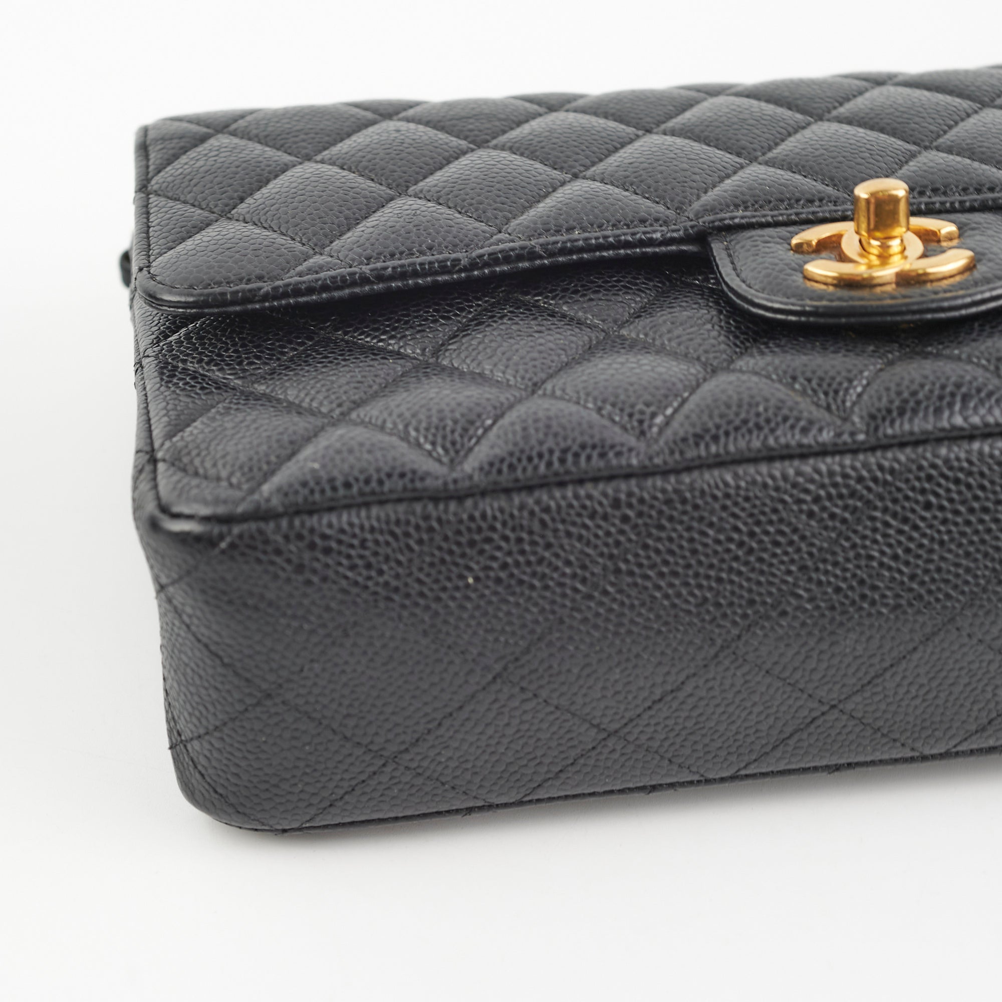 Chanel Classic Double Flap Bag Medium/Large Size in Black Caviar Leather - Perfect for Work, Evening Events & Luxury Fashion Accessories