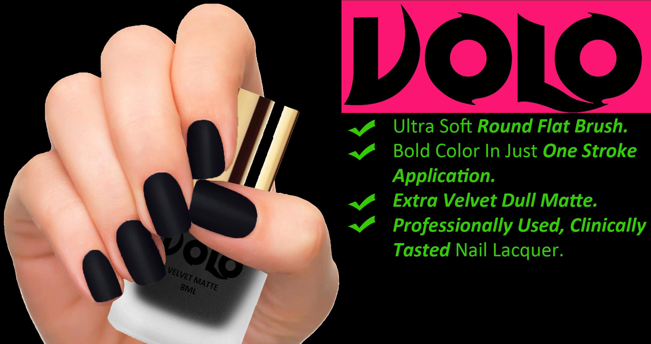 Volo Velvet Matte Nail Polish Set - Pack of 4 (Chocolate Brown, Black, Dark Green, Sand Nude, 32ml Each) | Long-Lasting, Non-Chip Formula for Parties, Weddings & Special Occasions