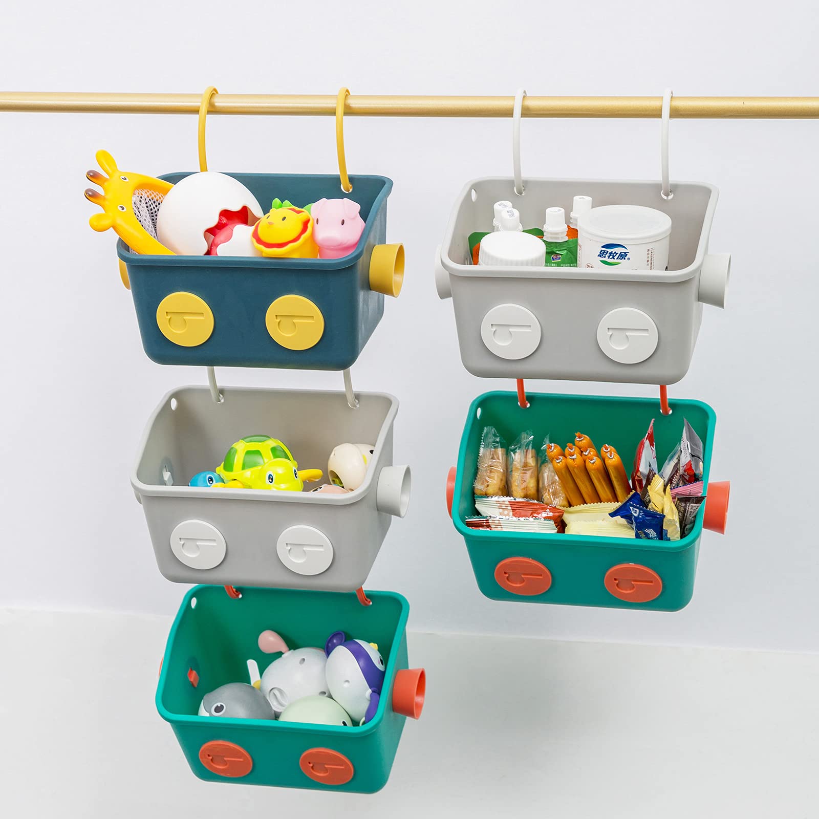 3-Tier Colorful Robot-Shaped Wall Mounted Bath Toy Storage Organizer Basket with Hooks - Perfect for Kids' Shower Caddy, Shampoo & Bath Accessories Organization in Bathroom