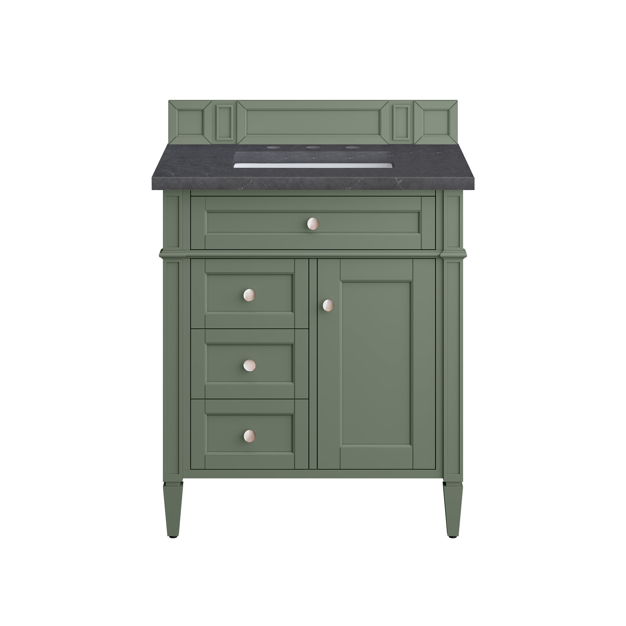 Brittany 30-Inch Single Bathroom Vanity in Smokey Celadon with 3CM Charcoal Soapstone Top - Perfect for Modern Master Bathrooms & Powder Rooms