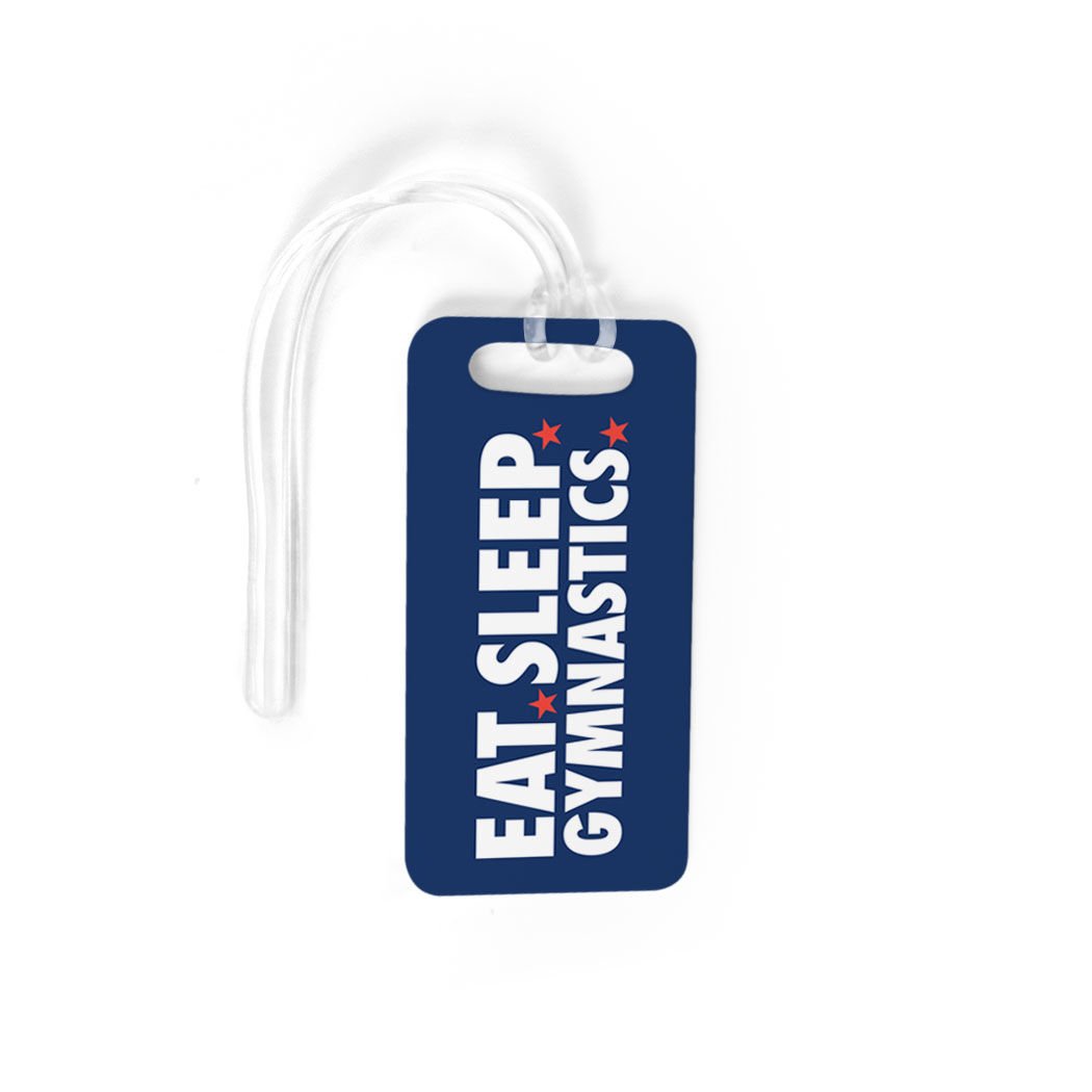 Custom Gymnastics Luggage Tag & Bag Tag - Personalized Eat Sleep Gymnastics Design with Info on Back - Small Navy Blue - Perfect for Gym Bags, Travel Luggage & Sports Equipment Identification