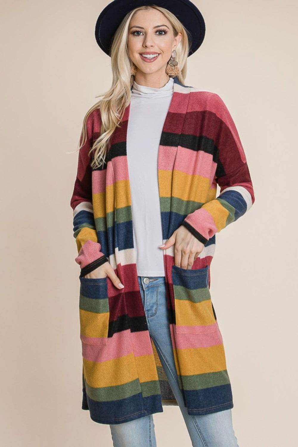 Stylish BOMBOM Color Block Striped Open Front Cardigan for Women | Lightweight Summer Cover-Up | Perfect for Beach, Office & Casual Outings