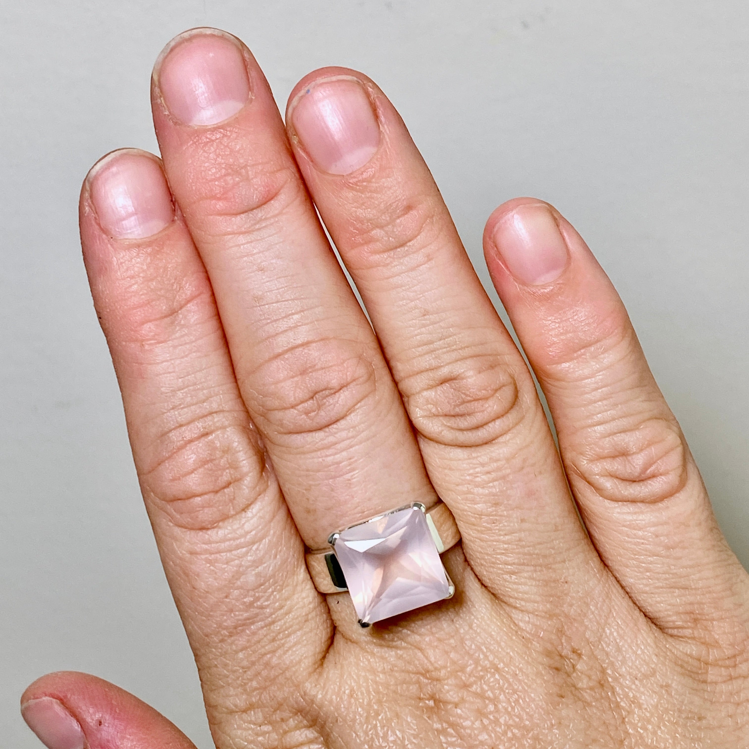 Rose Quartz Square Faceted Ring Size 9 - PRGJ878 - Elegant Healing Crystal Jewelry for Women, Perfect for Meditation, Yoga & Spiritual Gifts