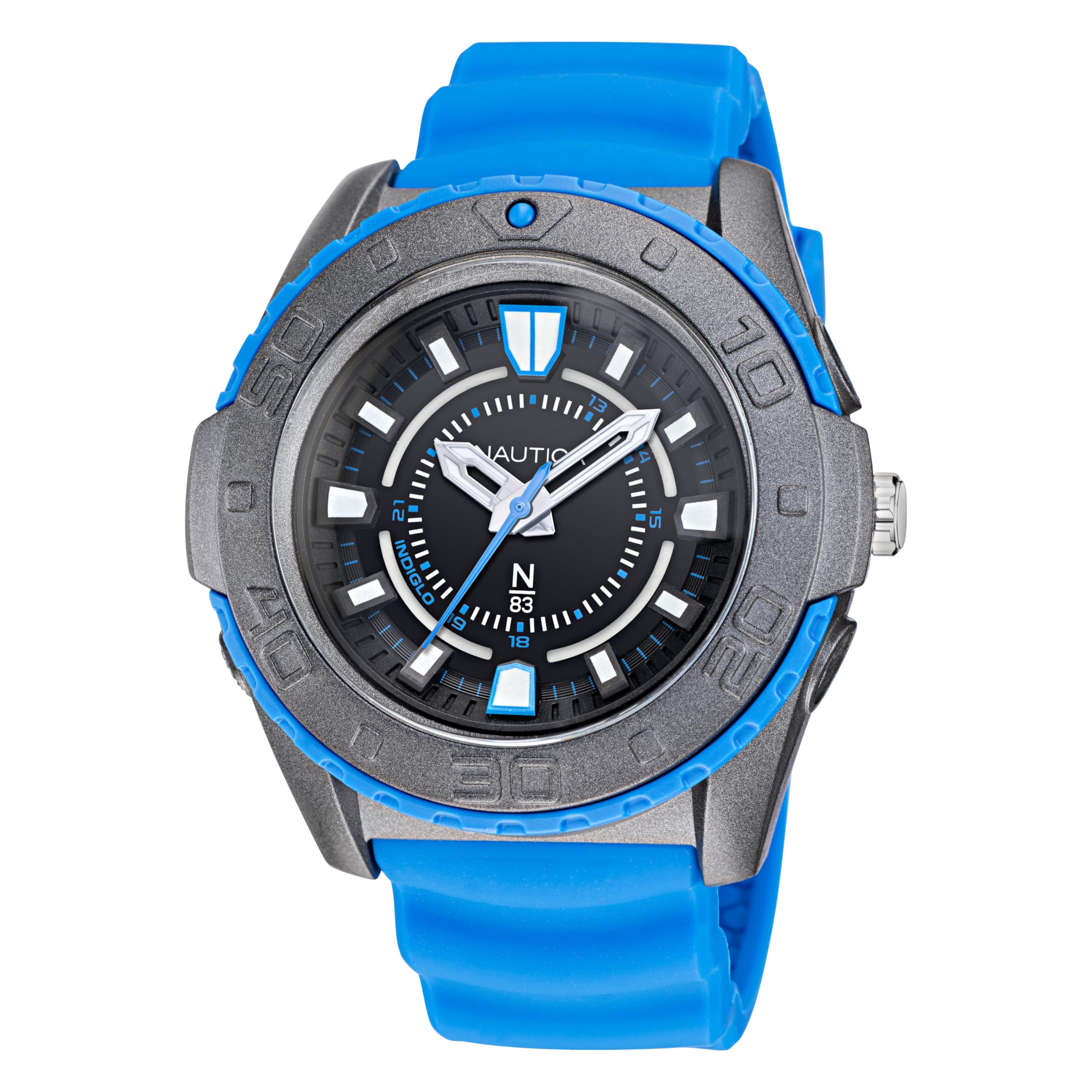 Nautica N83 Coronado Bay Men's Watch - Black Dial, Blue Silicone Strap (Model NAPCNS217) | Waterproof Casual & Sport Watch for Swimming, Diving, Outdoor Activities