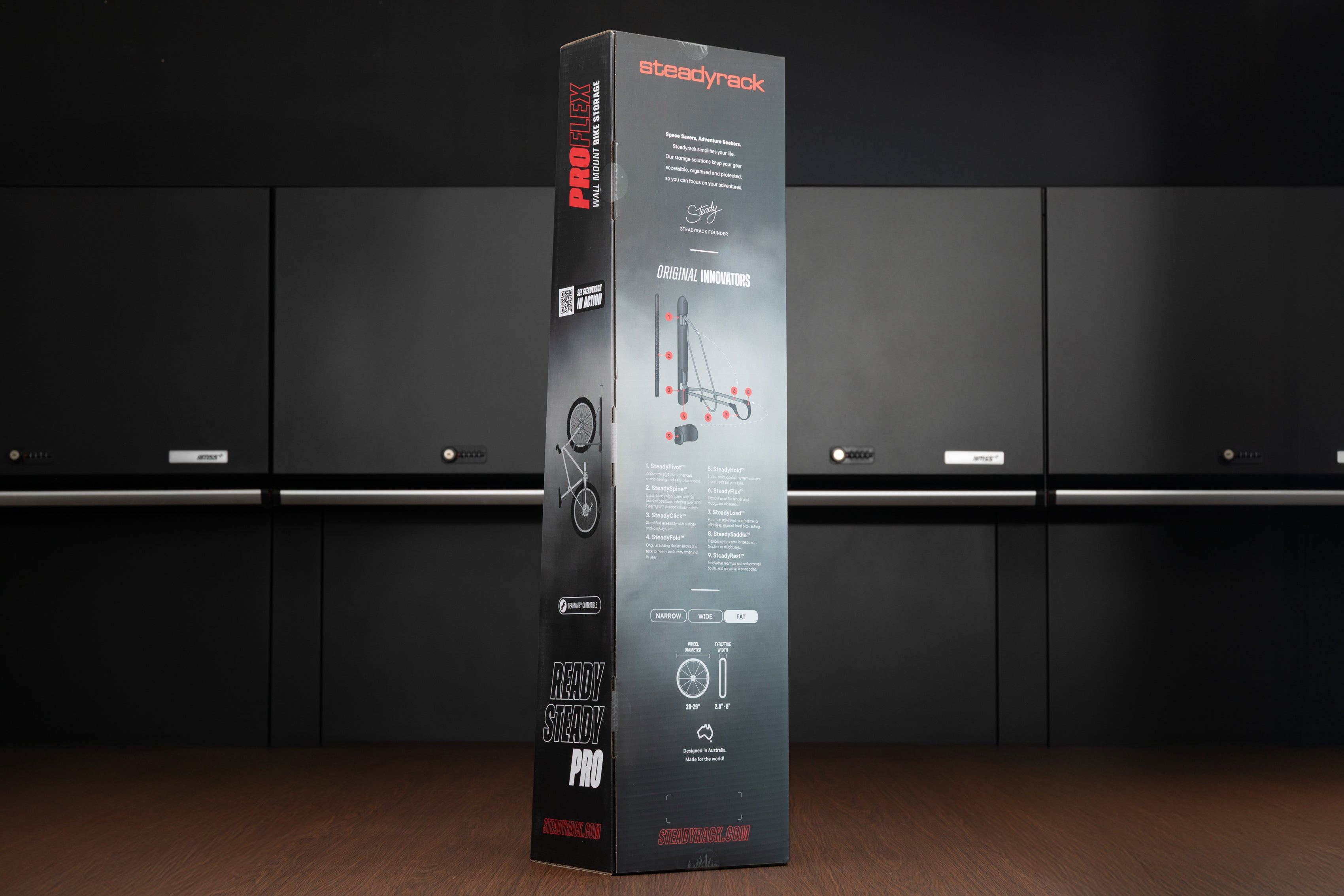 Steadyrack ProFlex Bike Rack - Premium Wall Mounted Bicycle Storage for Garage or Home - Space Saving Bike Hanger for Road, Mountain & Kids Bikes - Perfect for Indoor Bike Organization & Small Spaces