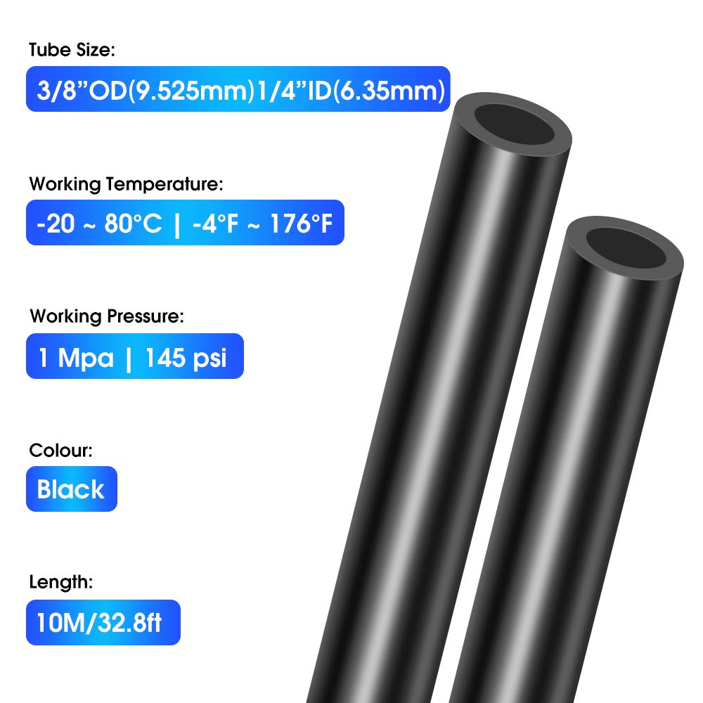 TAILONZ 3/8 Inch OD 10 Meters Black PU Air Hose - High Pressure Pneumatic Tubing for Air Compressors, Paint Spray Guns, Fluid Transfer | Durable & Flexible for DIY, Industrial & Automotive Use