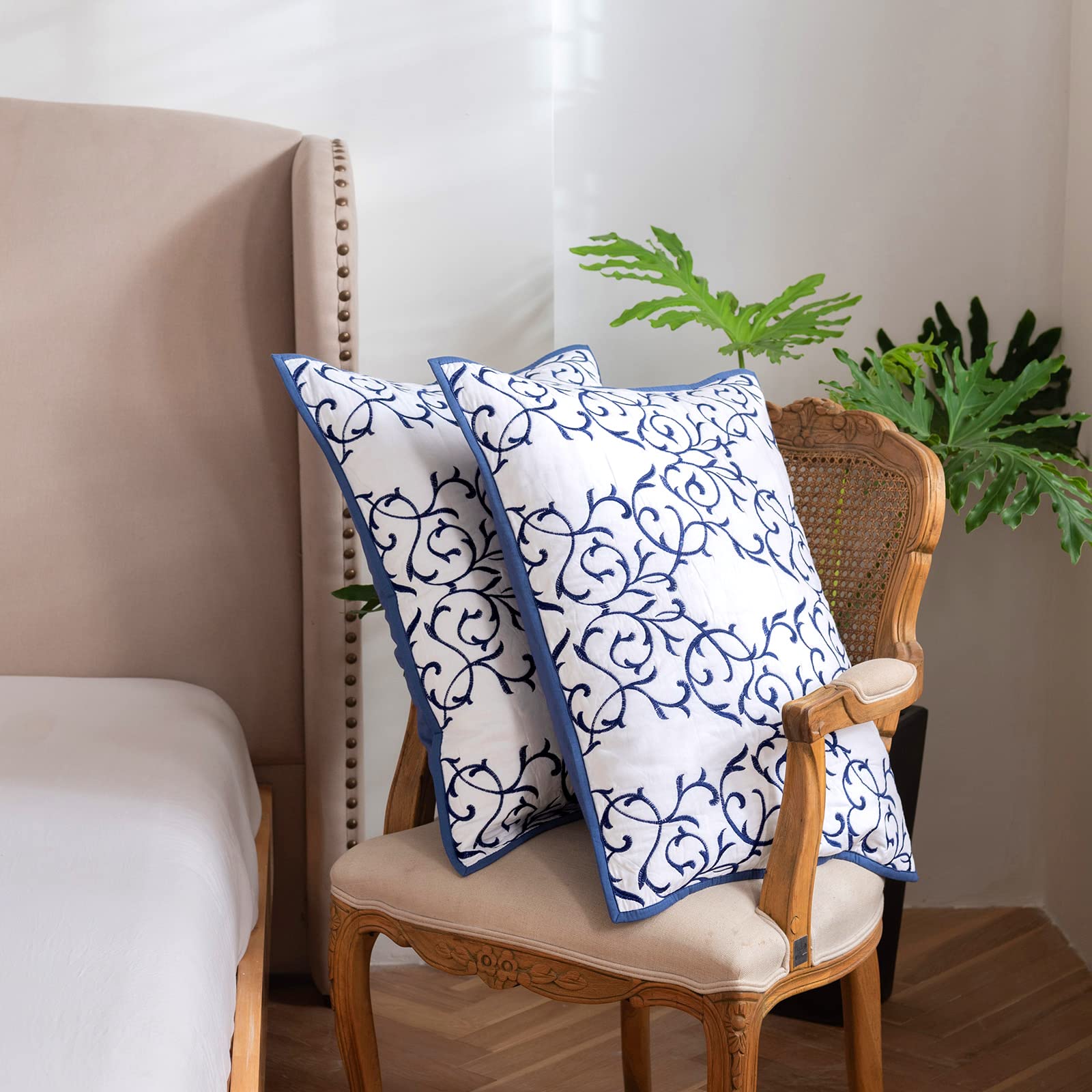 Mixinni Reversible King Quilt 3-Piece Set - Blue Embroidery Pattern, Soft Cotton Bedspread & Coverlet with Decorative Shams | Elegant King Size Quilt for Master Bedroom, Guest Room & Luxury Home Decor