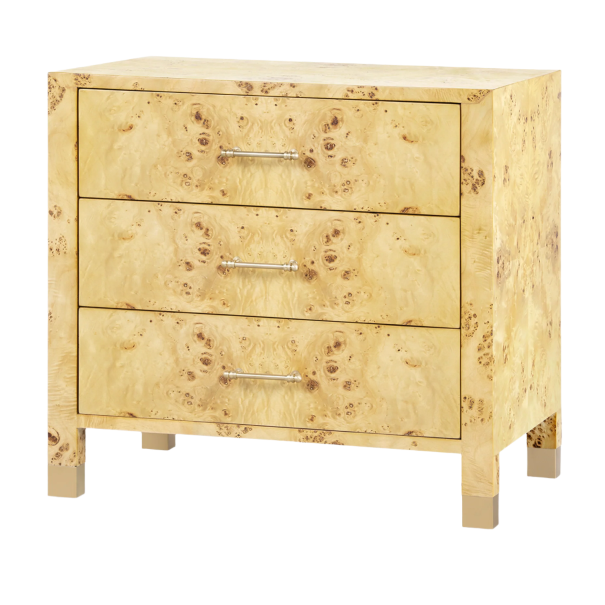 Cole 3-Drawer Nightstand with Burl Wood Finish - Perfect for Bedroom, Living Room & Office Storage