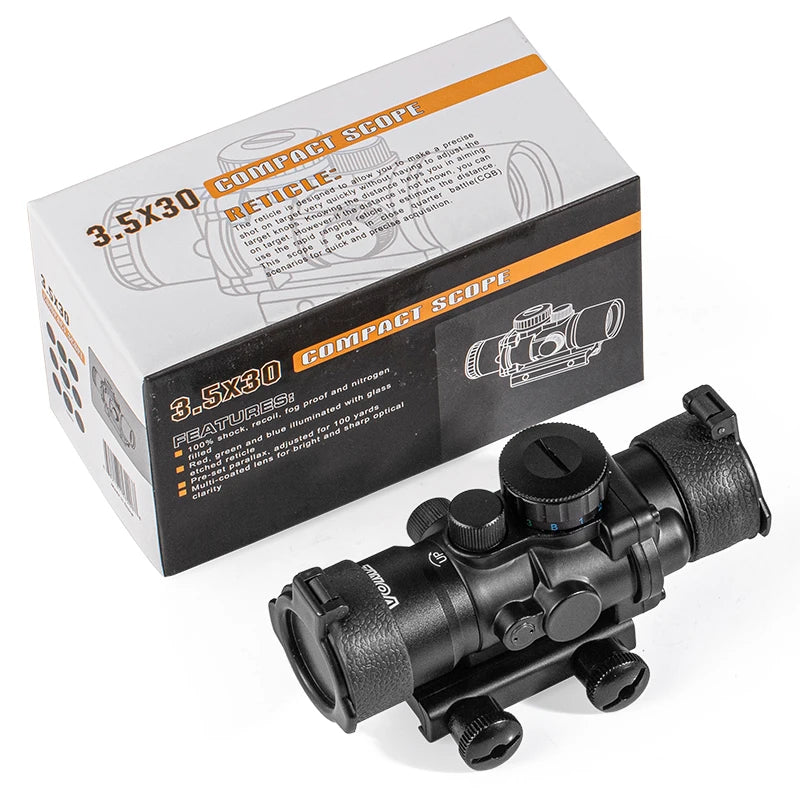 VOMZ 3.5X30 RGB Tactical Laser Sight - Red/Green Dot Scope with Tri-Illumination & Fiber Optics | Compact Design for Hunting, Airsoft & Tactical Shooting