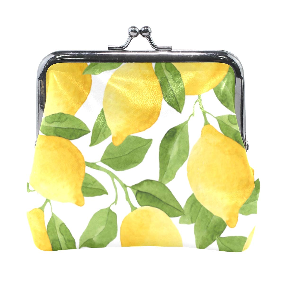 Bright Yellow Lemon Leaf Watercolor Coin Purse for Women - Retro Kiss-Lock Small Wallet with Card Holder - Perfect for Cash, Coins & Cards (Vintage Style Accessory for Shopping, Travel & Everyday Use)