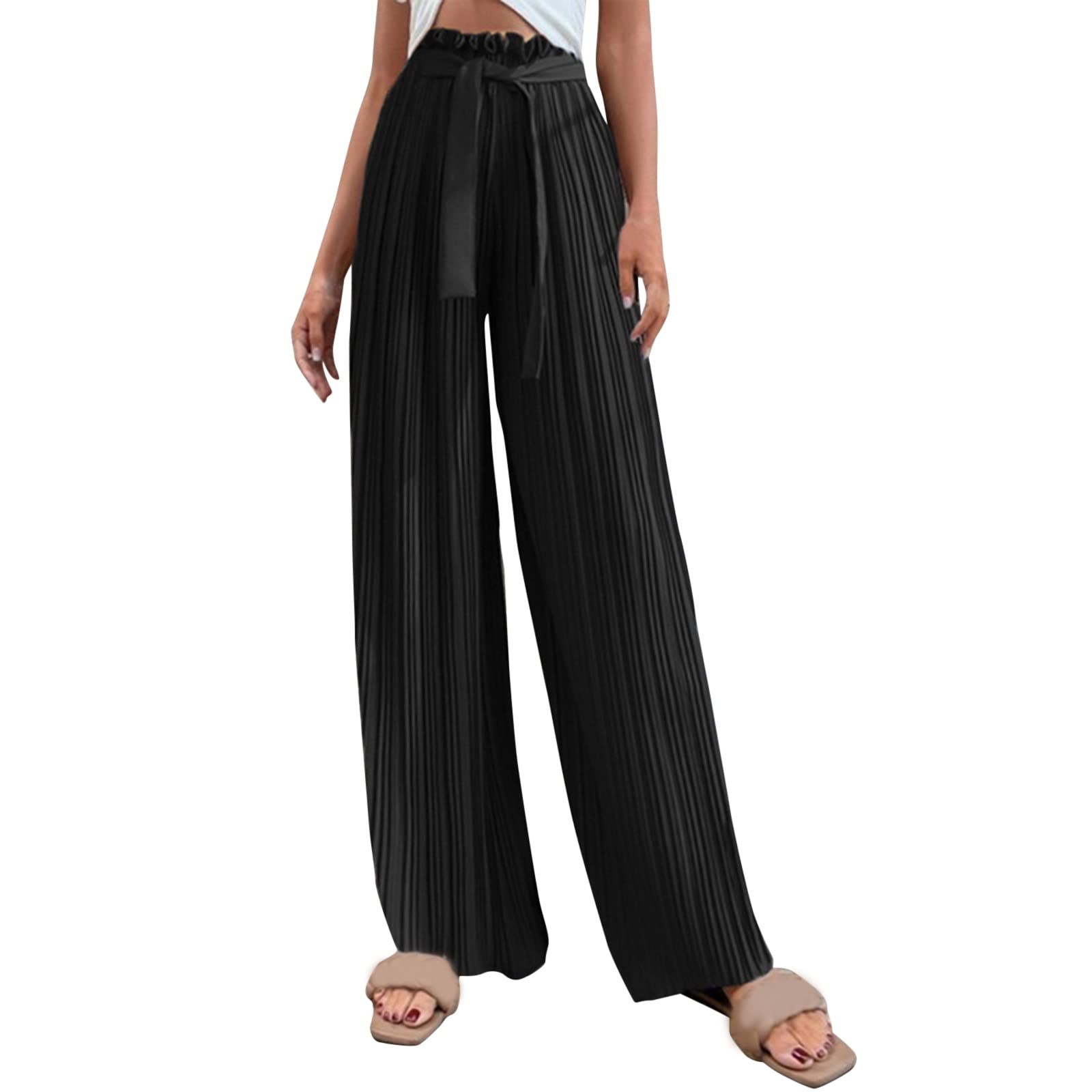 Women's Floral Print High Waist Wide Leg Beach Pants - Casual Summer Belted Trousers for Vacation, Poolside, and Outdoor Adventures