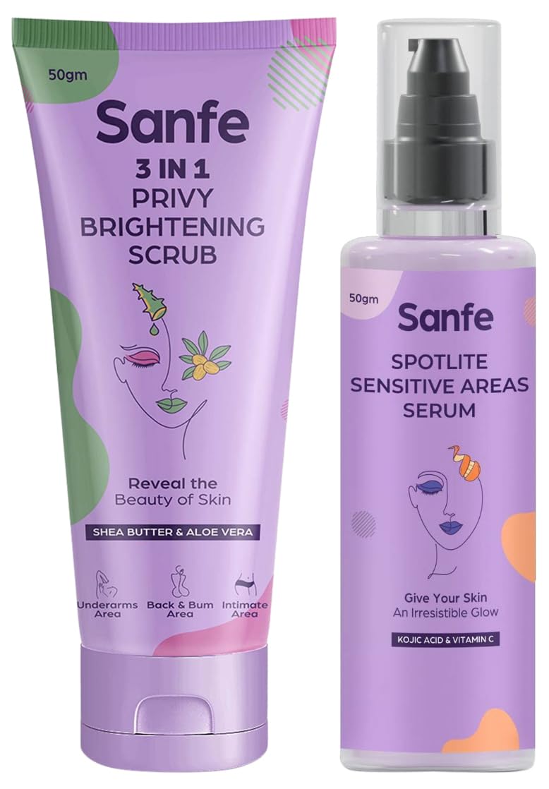 **Sanfe Spotlite Sensitive Body Scrub & Serum for Dark Underarms, Inner Thighs & Sensitive Areas – 50g Each – Gentle Exfoliation & Brightening for Smooth, Even Skin Tone – Perfect for Daily Skincare Routine & Hyperpigmentation Care**