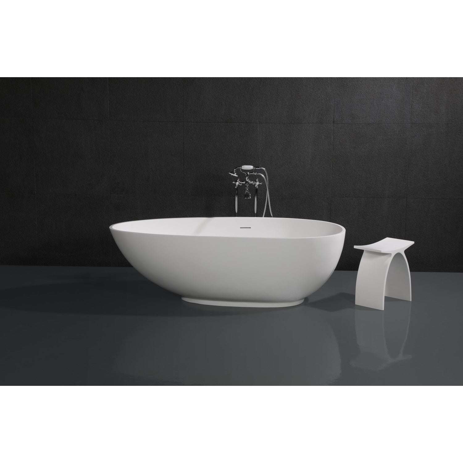 Arcticstone 67 Inch Freestanding Double Ended Bathtub - Egg Shaped Solid Surface Soaking Tub with Drain (Glossy White/Matte White) for Luxury Bathroom & Spa Relaxation