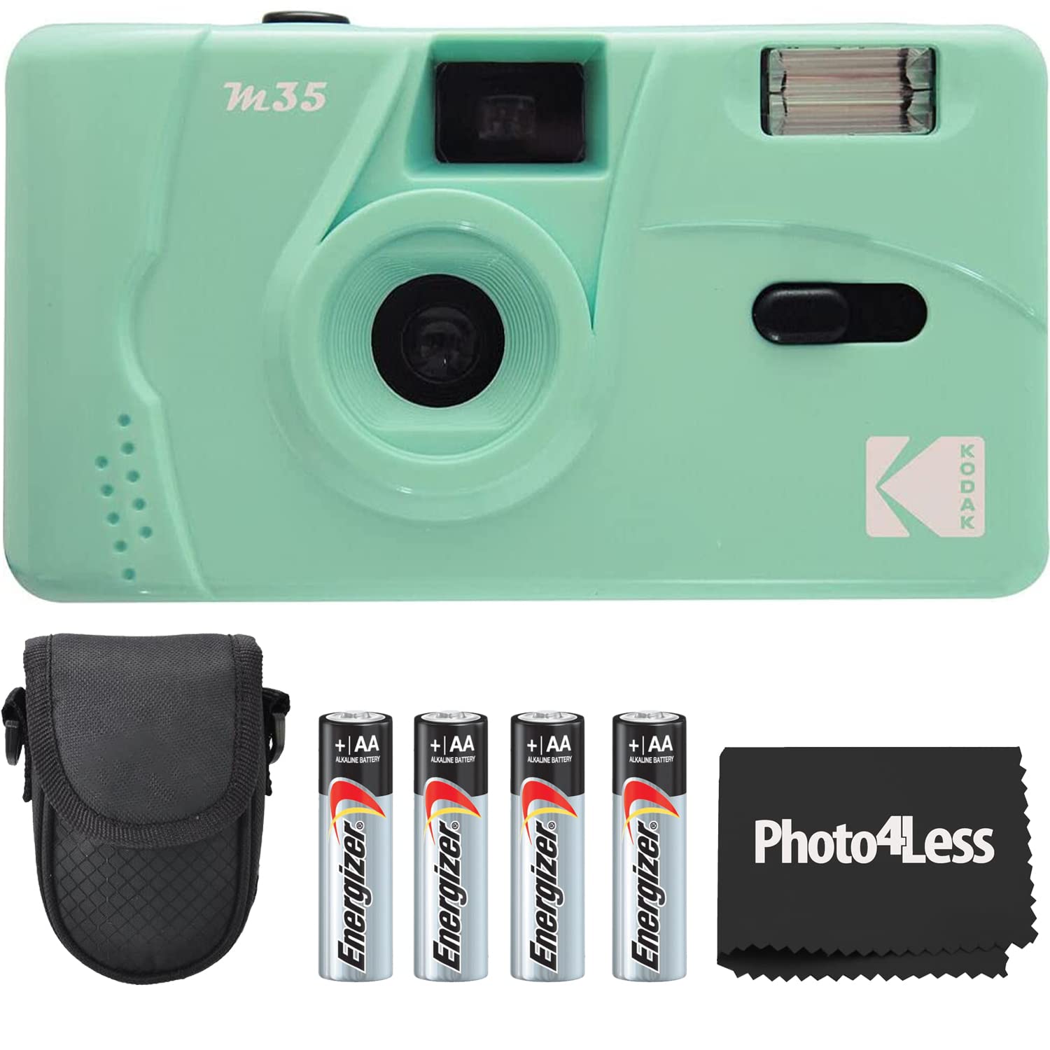 Kodak M35 35mm Film Camera with Built-in Flash - Mint Green Vintage Style | Includes Protective Case, 4 AAA Batteries & Cleaning Cloth | Perfect for Travel, Street Photography & Retro Enthusiasts