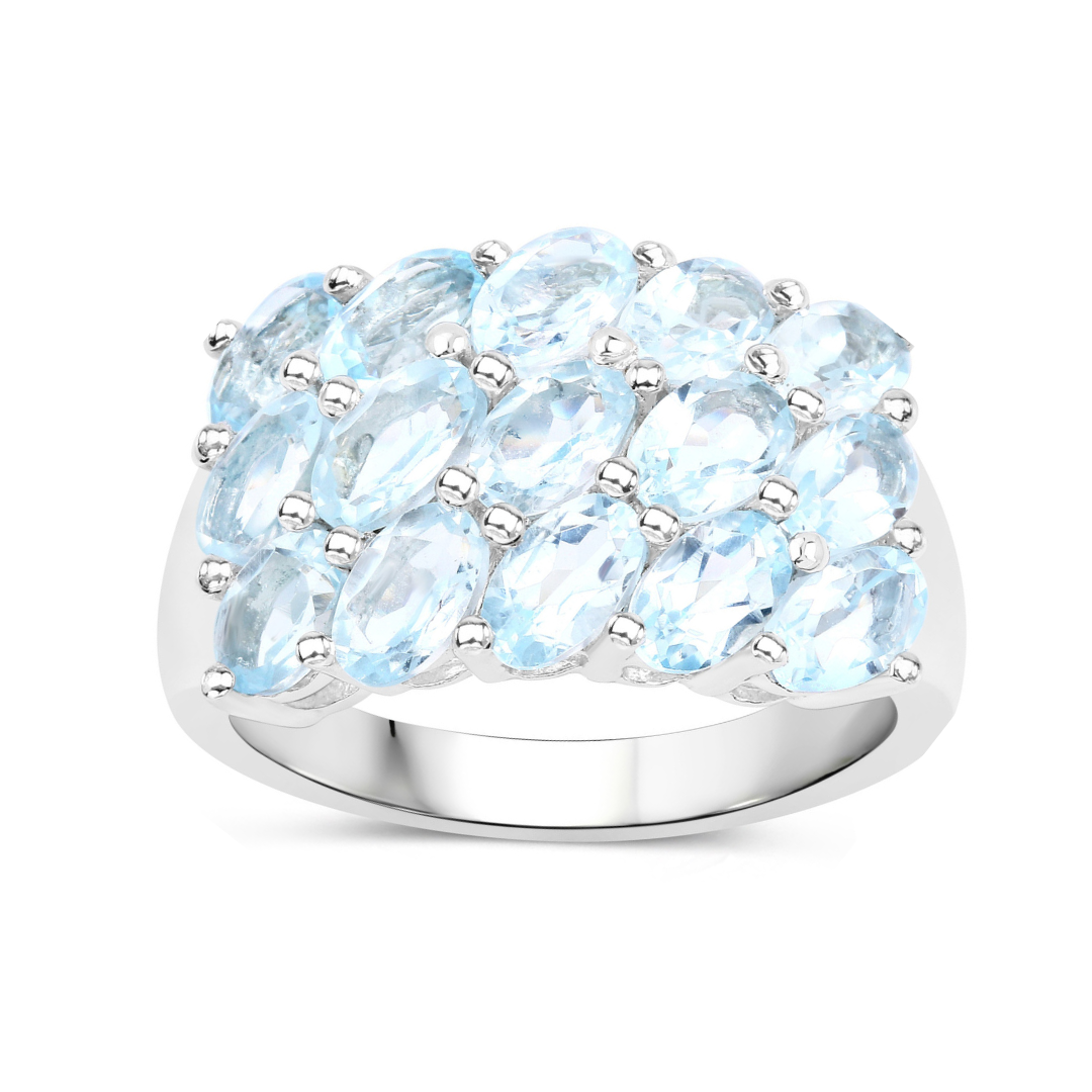 Genuine Blue Topaz Cluster Ring in Sterling Silver - Elegant Jewelry for Women, Perfect for Weddings, Anniversaries & Special Occasions