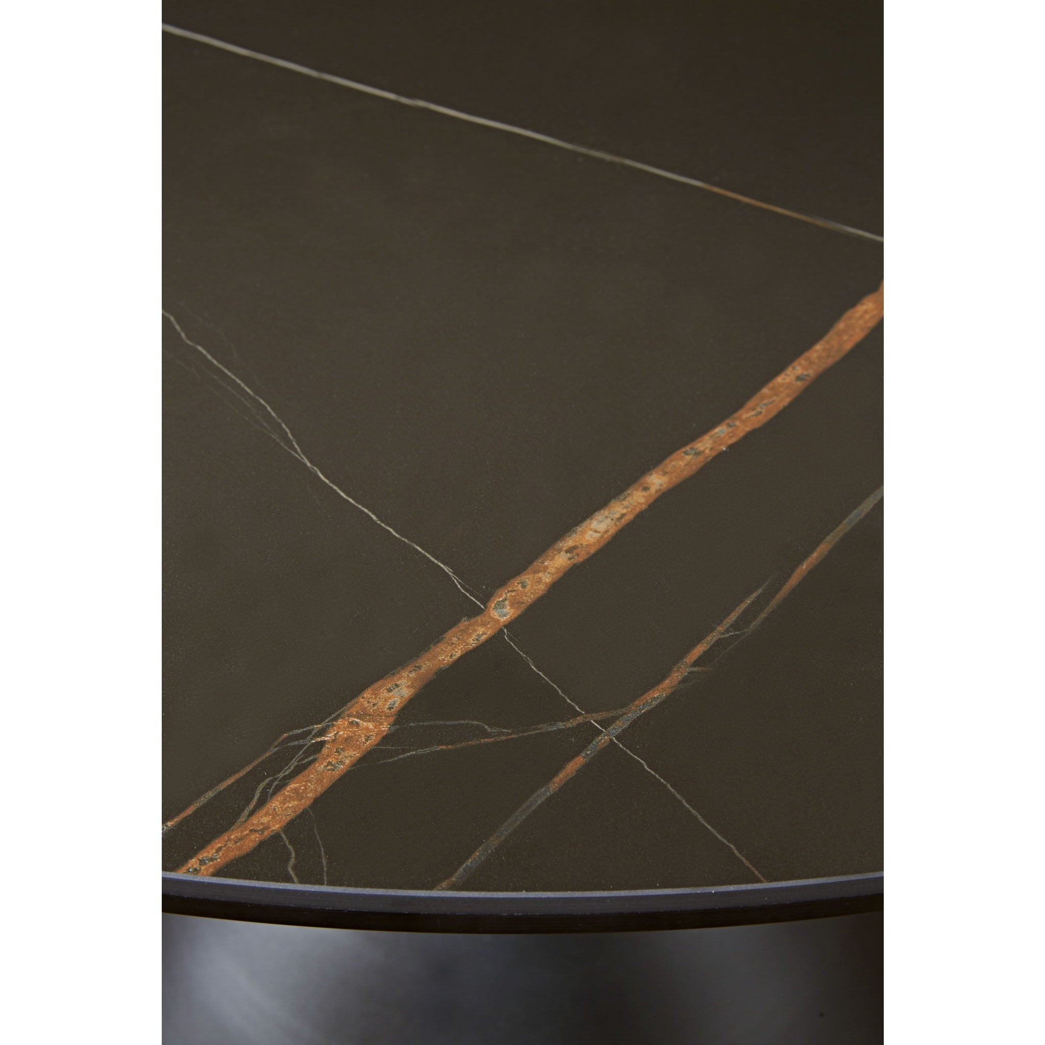 Modern Black Winston Stone Top Round Dining Table with Metal Base - Perfect for Kitchen, Dining Room & Small Spaces