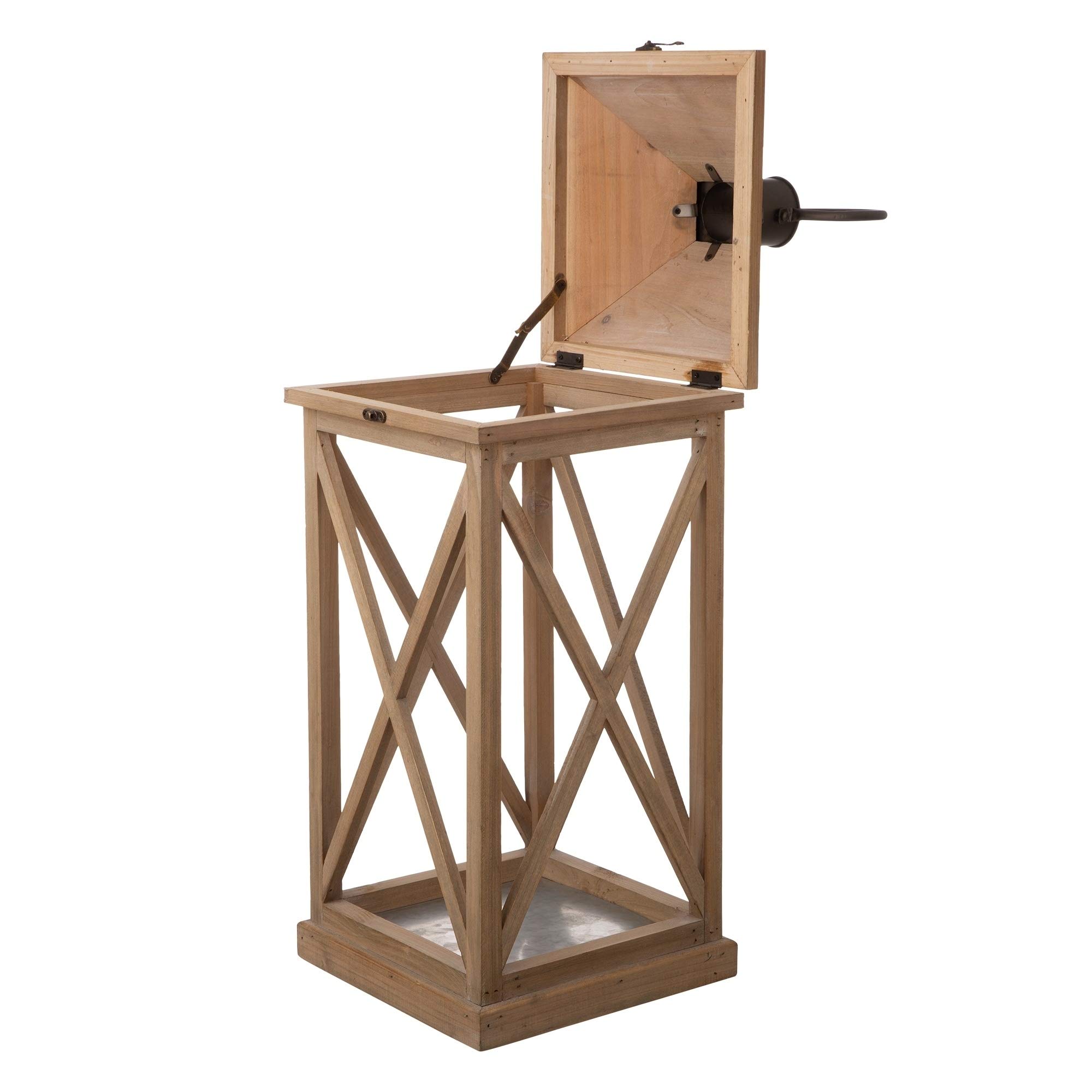 Set of 2 Modern Farmhouse Wooden Lanterns - Brown Contemporary Iron Wood Finish for Home Decor, Wedding Centerpiece, and Outdoor Patio Lighting
