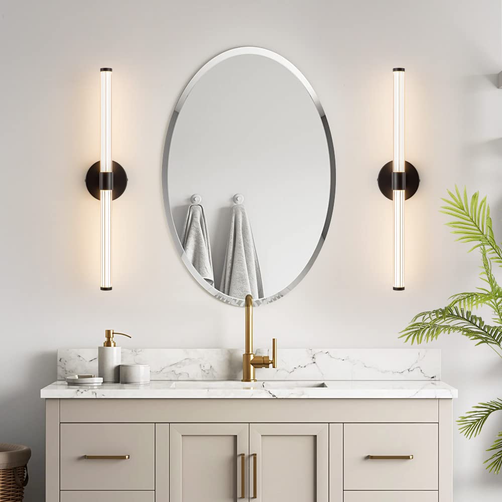 Dimmable LED Bathroom Vanity Lights 22 Inch - 360° Full Lighting Modern Wall Sconce, 4000K Natural White Light for Bathroom Mirror, Bedroom & Living Room - Black | Perfect for Makeup, Shaving & Home Decor