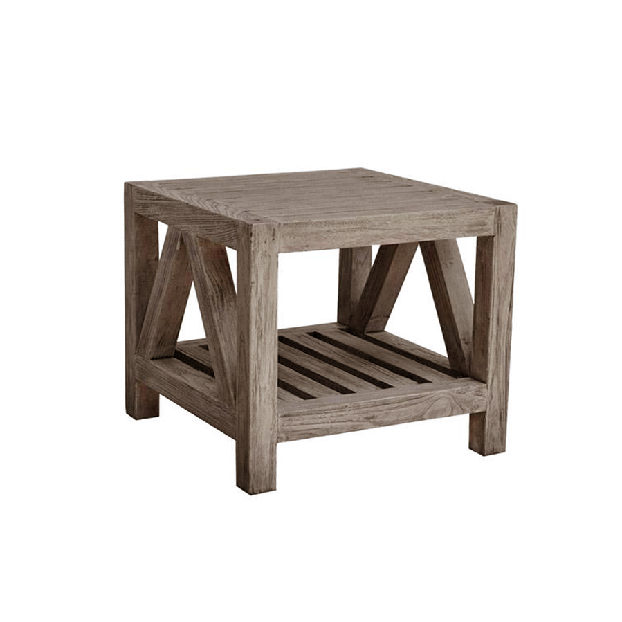 Reclaimed Teak End Table - Rustic Outdoor Patio Furniture for Garden, Deck, or Poolside Use