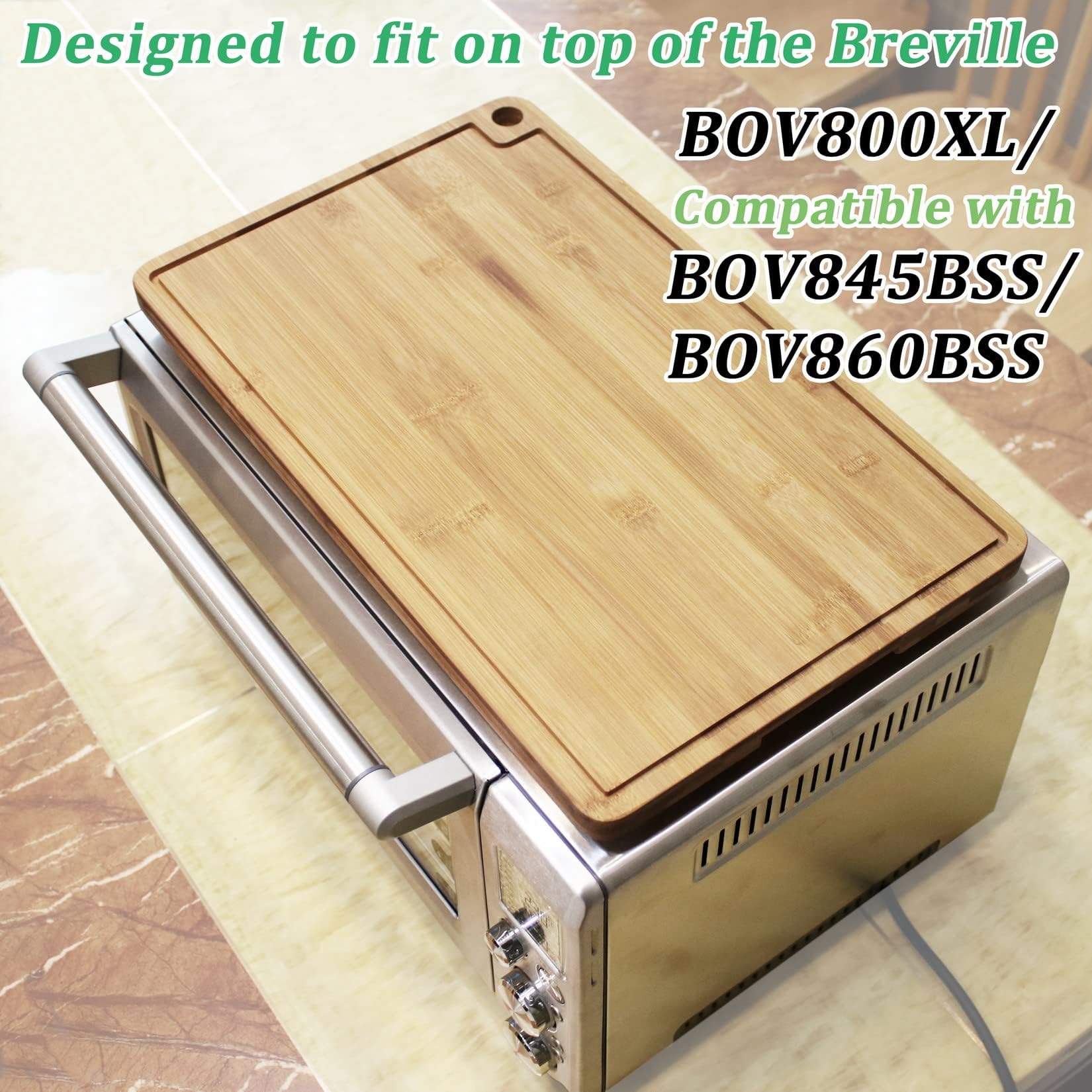 Premium Bamboo Wood Cutting Board for Breville BOV800XL 860BSS 845BSS Smart Toaster Oven - Heat Resistant with Silicone Feet & Rack Push Accessories - Space Saving Kitchen Organizer for Baking, Toasting & Meal Prep