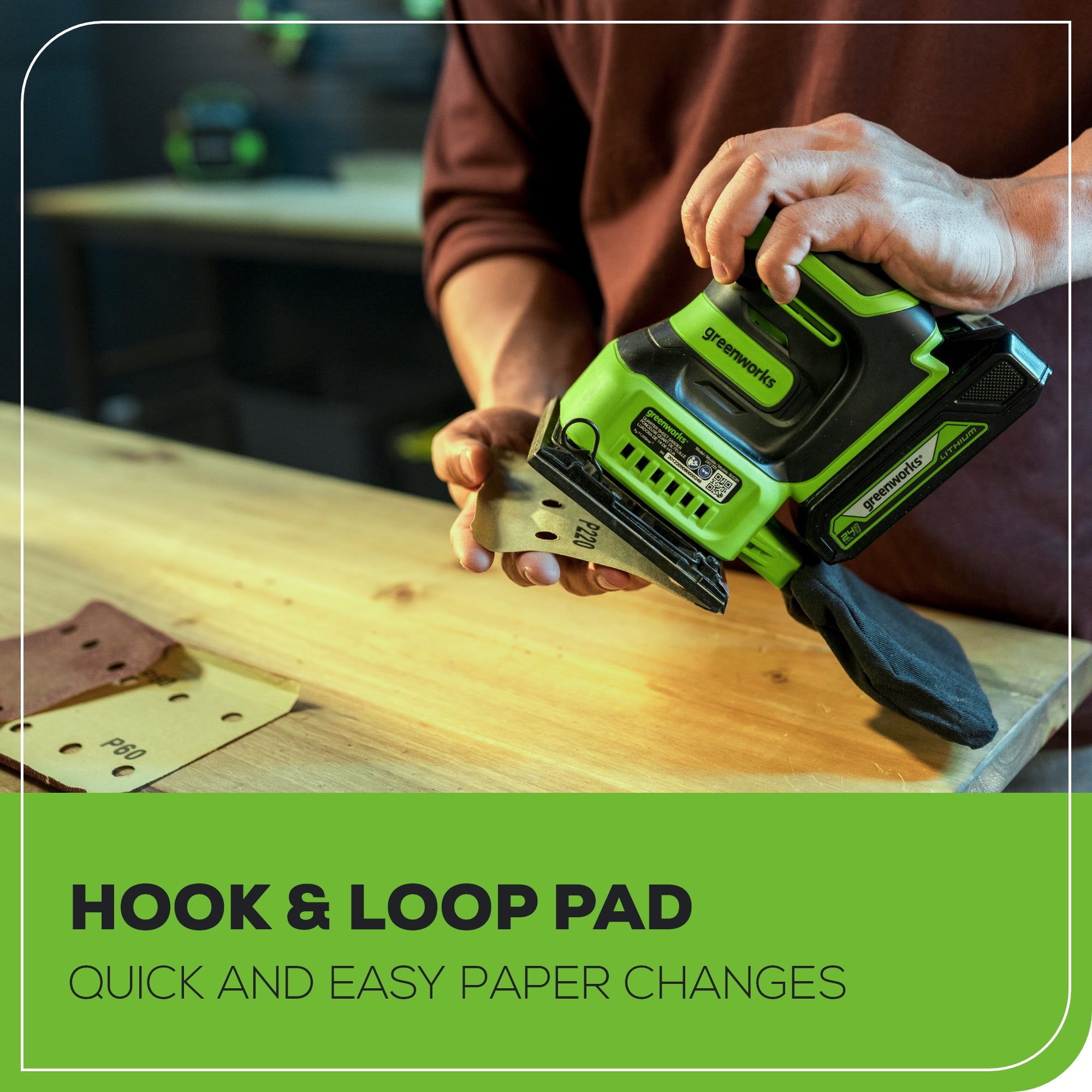 24V Cordless Battery Quarter Sheet Sander with 2.0Ah Battery & Charger - Perfect for Woodworking, DIY Projects, and Home Renovations