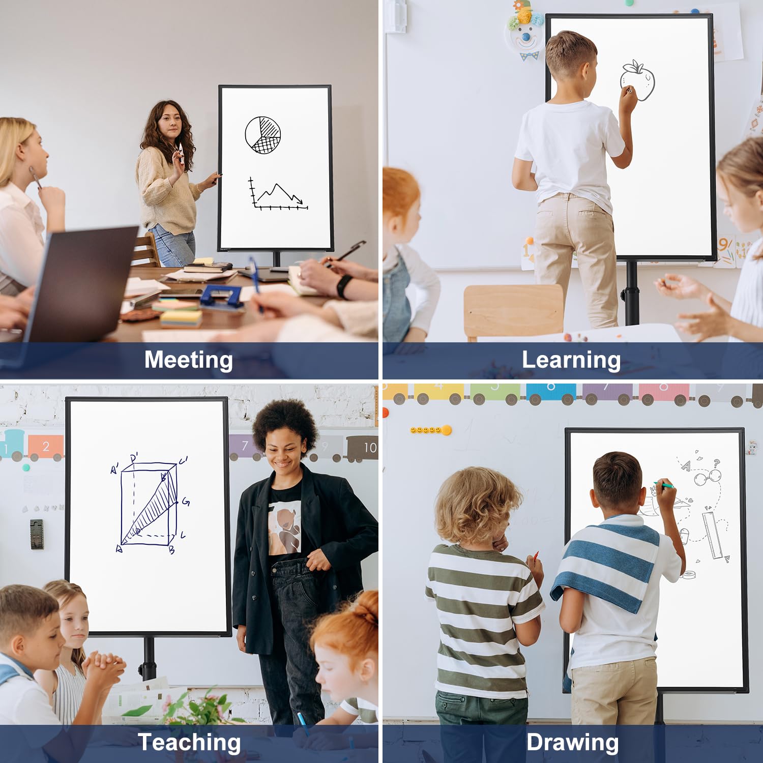TSJ OFFICE 36x24 Inches Magnetic Dry Erase Whiteboard - Adjustable Height Rolling Mobile Whiteboard with Wheels & Flip Chart Hooks, Black - Perfect for Office Meetings, Classroom Presentations & Home Office Organization