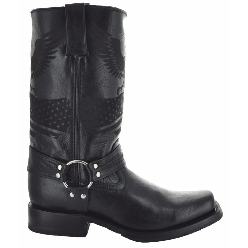 **Soto Men's Genuine Leather Harness Cowboy Boots - Black Western Boots H50021 (Size 9) - Perfect for Rodeo, Country Dancing & Casual Wear**