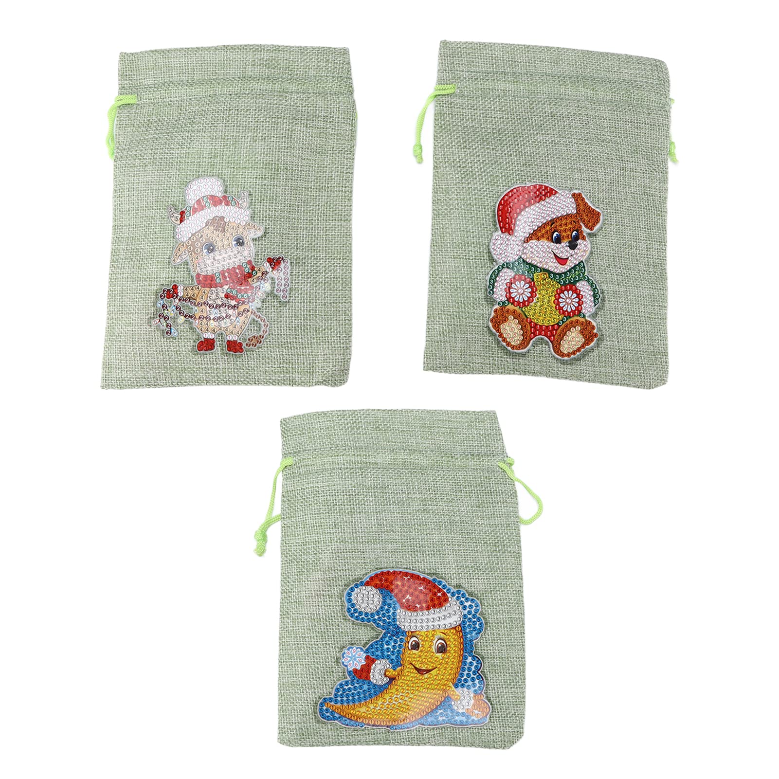 3Pcs Christmas Burlap Candy Bags - DIY Diamond Linen Gift Bags for 5D Diamond Painting - Holiday Party Favors & Treat Bags for Christmas Decorations, Gifts and Festive Celebrations